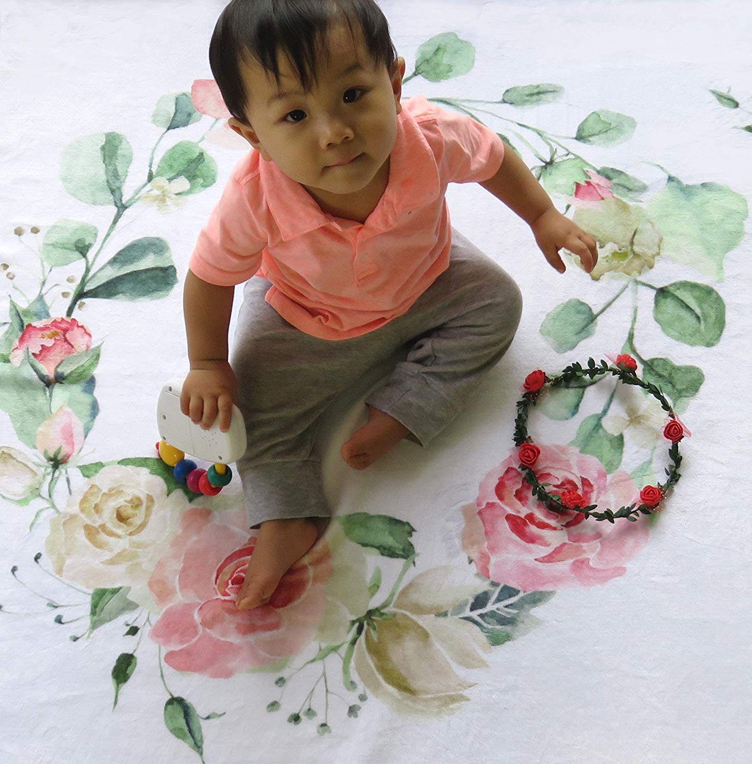 SEJJEN Baby Milestone Blanket - Floral Plush Fleece for Photos