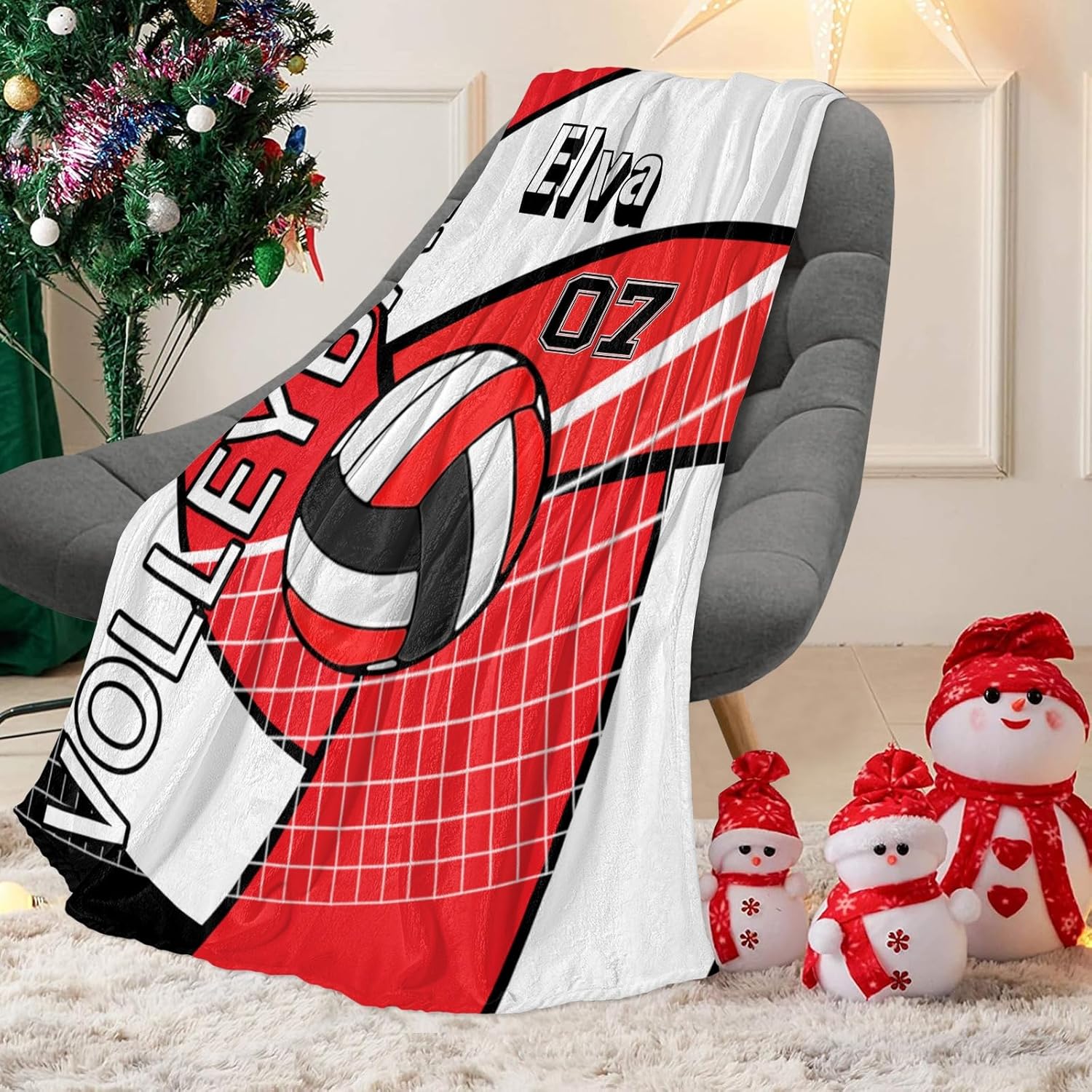 Custom Blanket with Name Text Volleyball Sport Red Swaddling Blanket 30x40inch