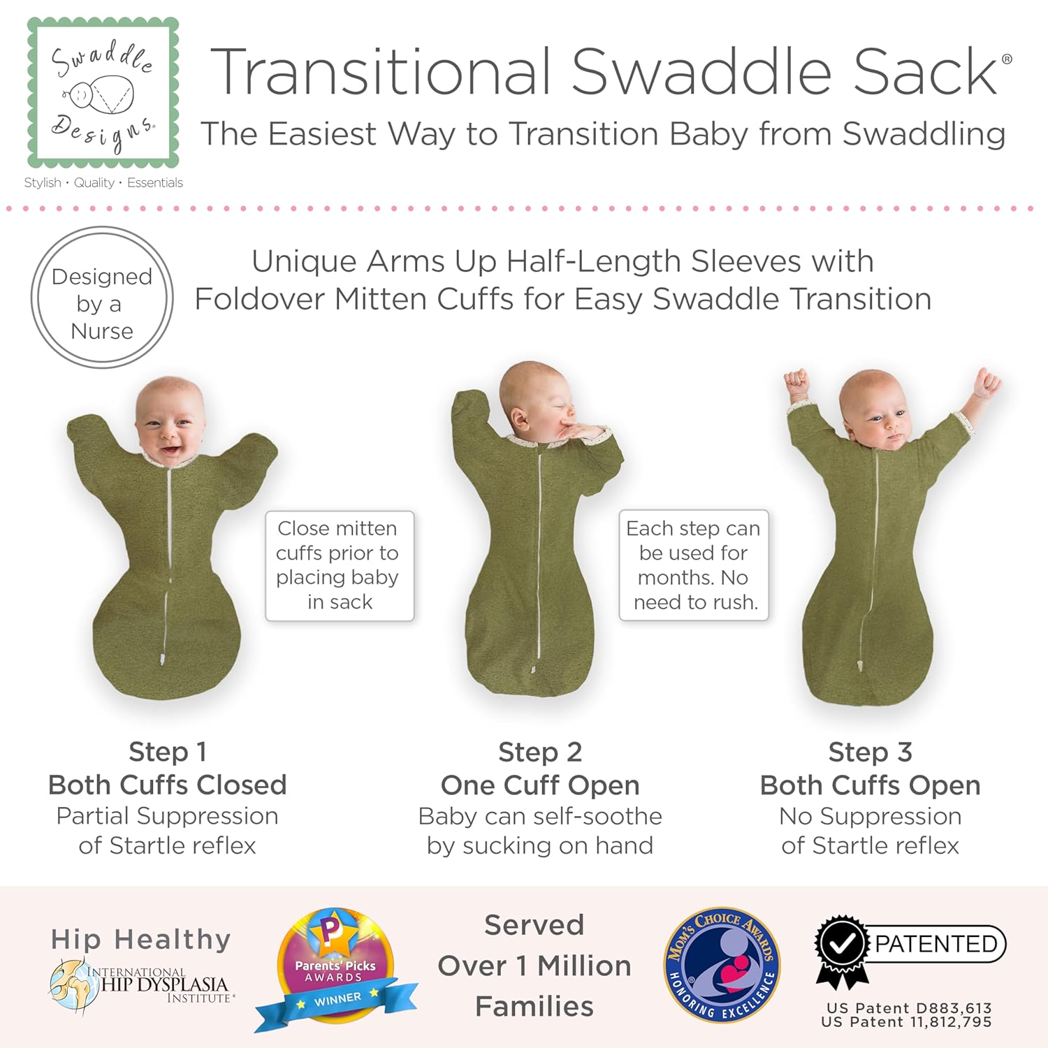 SwaddleDesigns Transitional Swaddle Sack - Heathered Green
