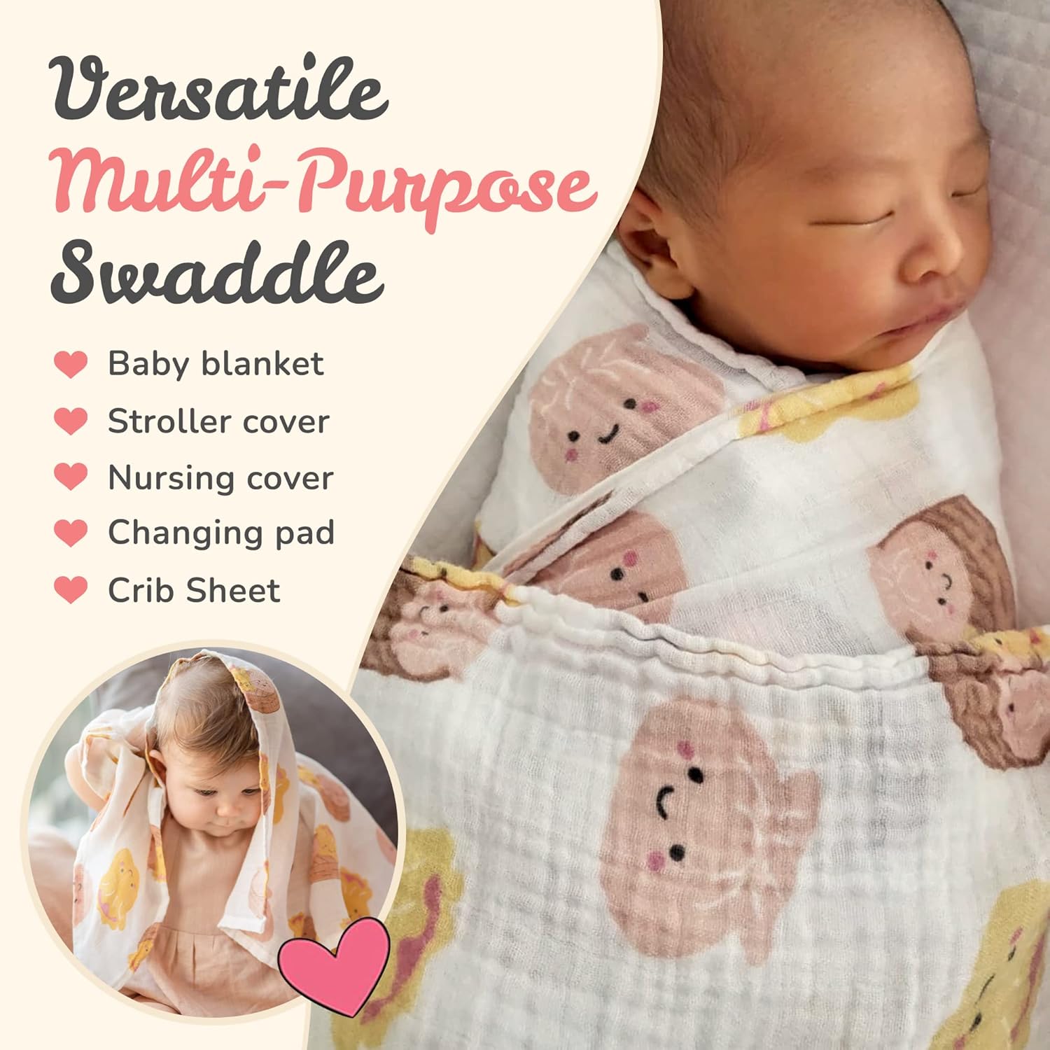 The Wee Bean Organic Cotton Bamboo Rayon Swaddle Muslin Blanket