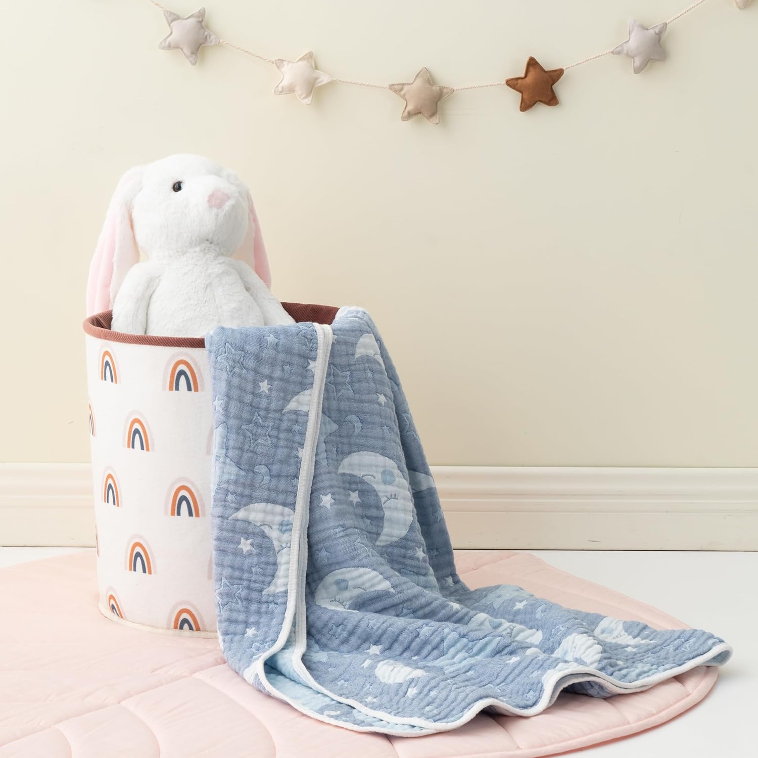 Soft 100 Cotton Muslin Baby Blanket with Moon Pattern