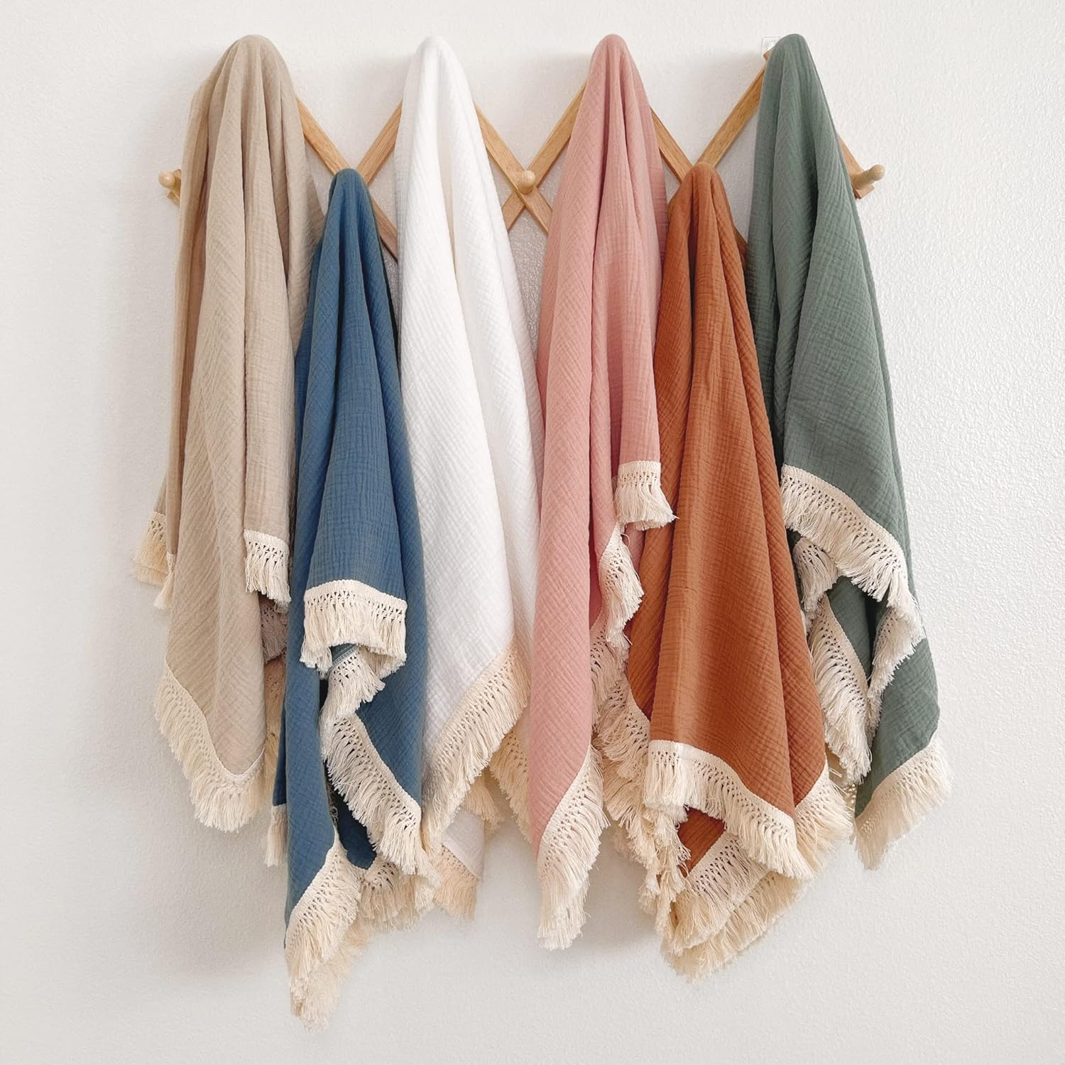 Bettrkind Muslin Swaddle Blanket with Fringe - Tan