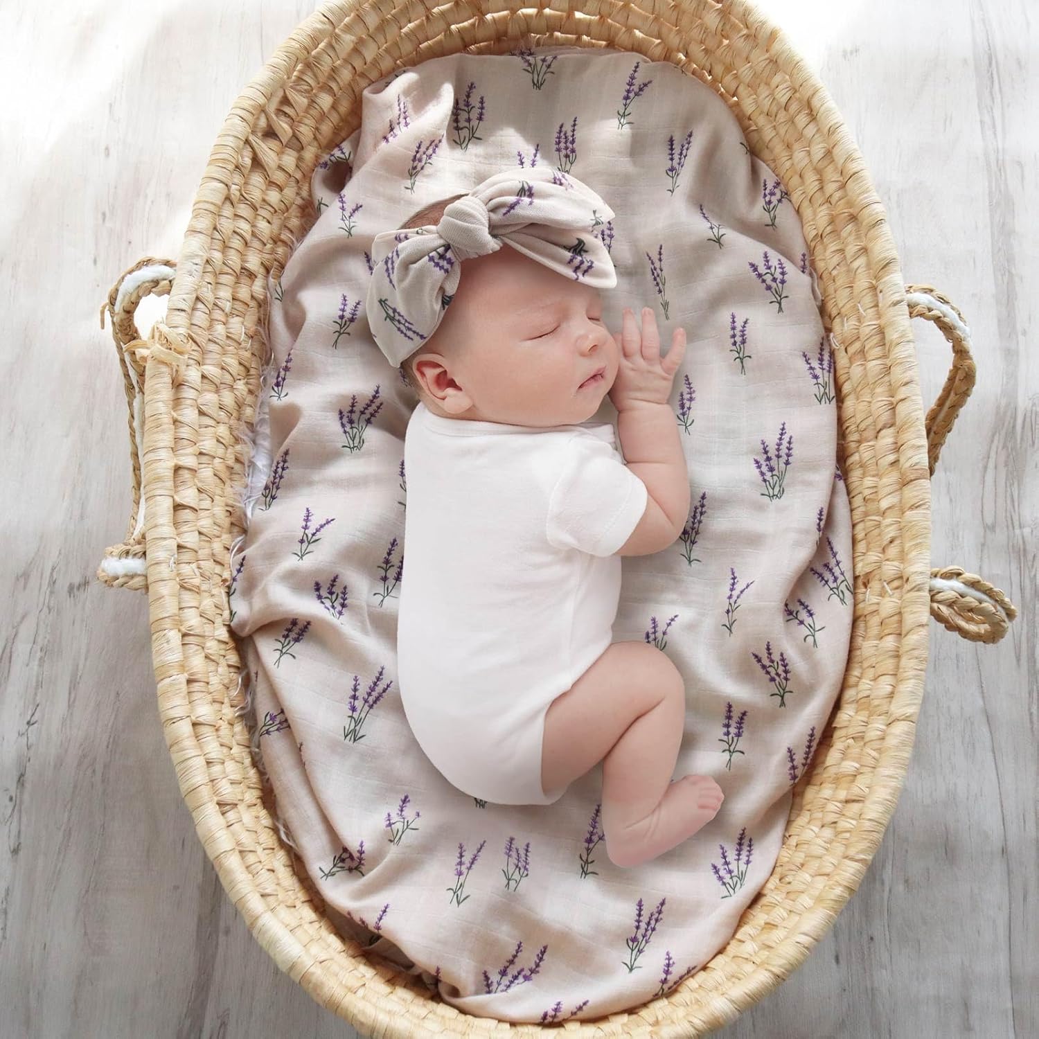 LifeTree Muslin Swaddle Blanket Set with Lavender Pattern