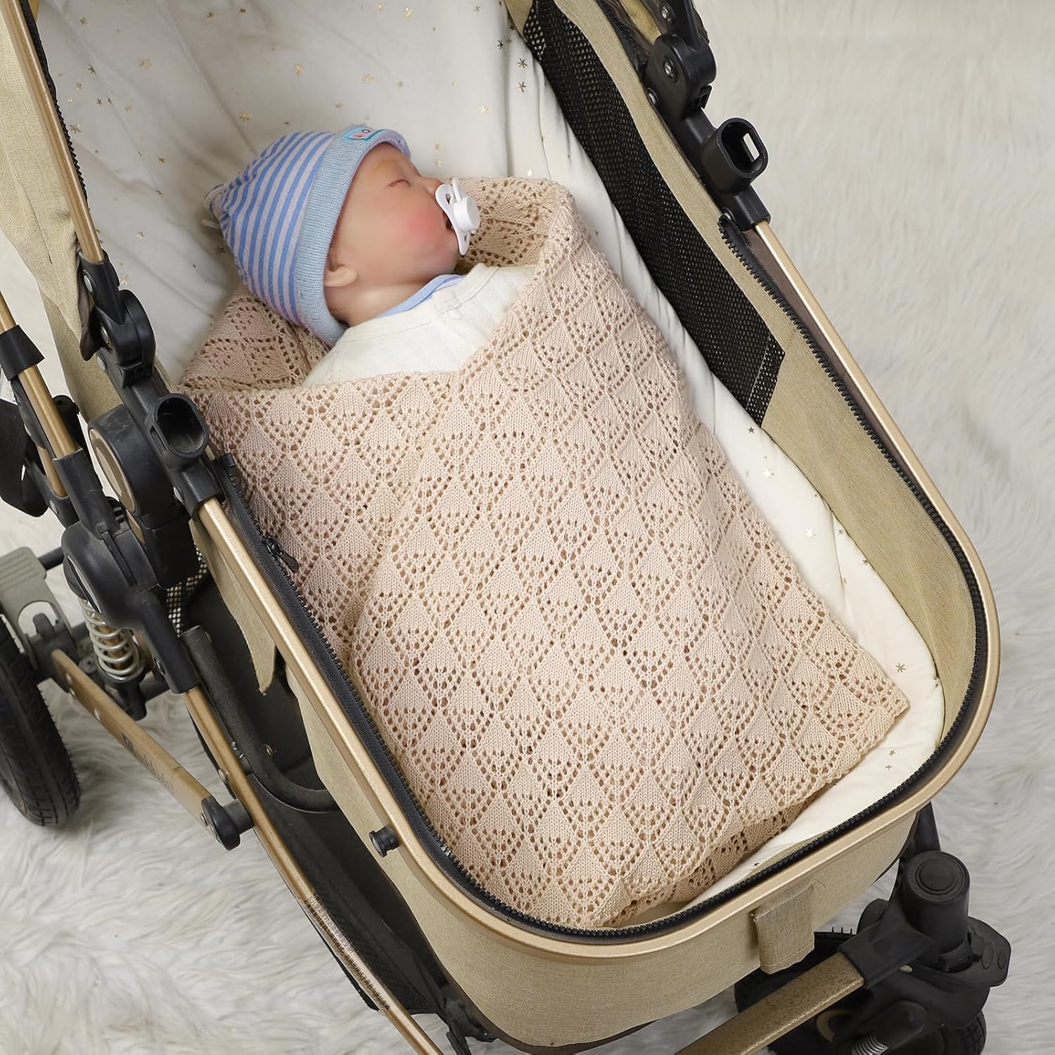 Neiwech Baby Swaddle Blanket 40x30 inch Camel Soft Cotton 1