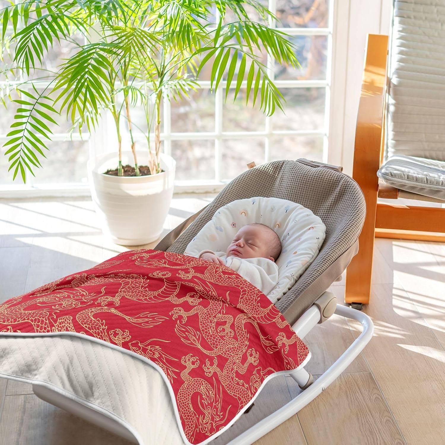 KJIZMO Cotton Baby Blanket with Golden Dragon Print 30x40