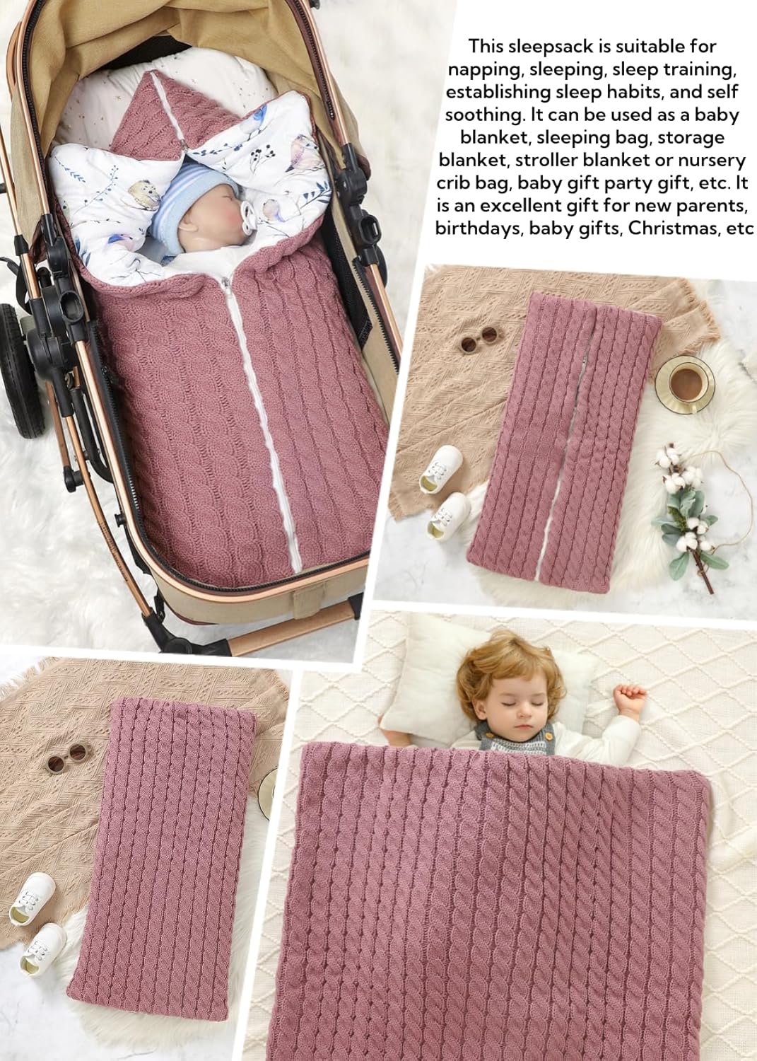 LLmoway Newborn Winter Sleep Sack with Zipper Rose Red