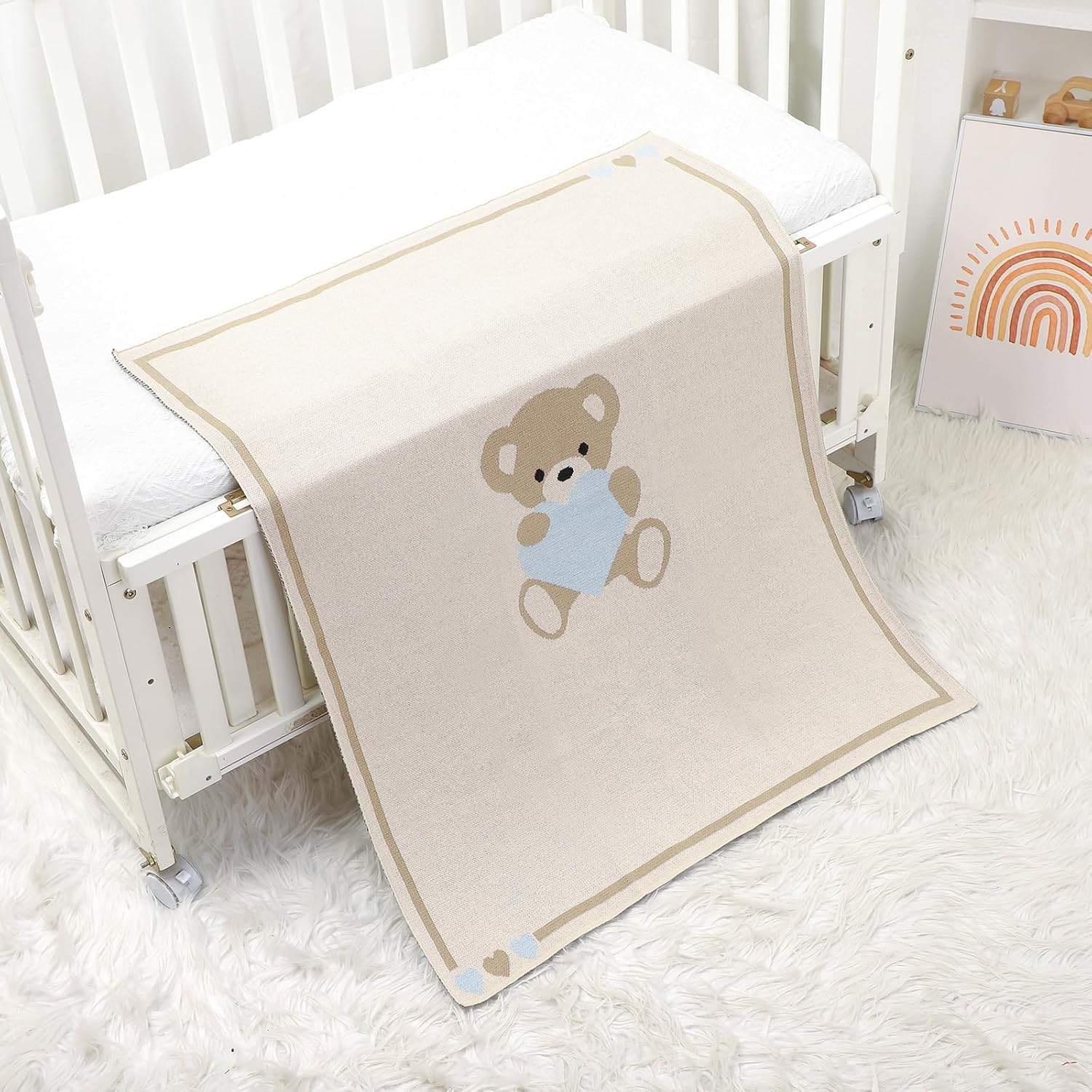 LAWKUL Babby Blanket Cuddly Bear Swaddle 40x30in Beige