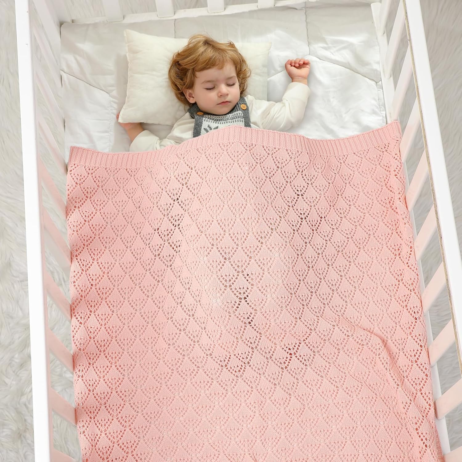 Neiwech Soft Cotton Swaddle Blanket 40x30 Inch Pink