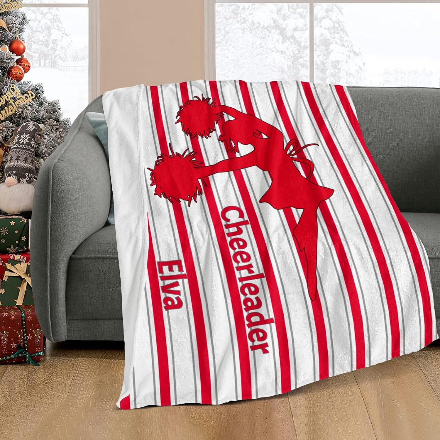 Custom Blanket with Name Text Cheerleader Stripe Red Swaddling Blanket 30X40inch