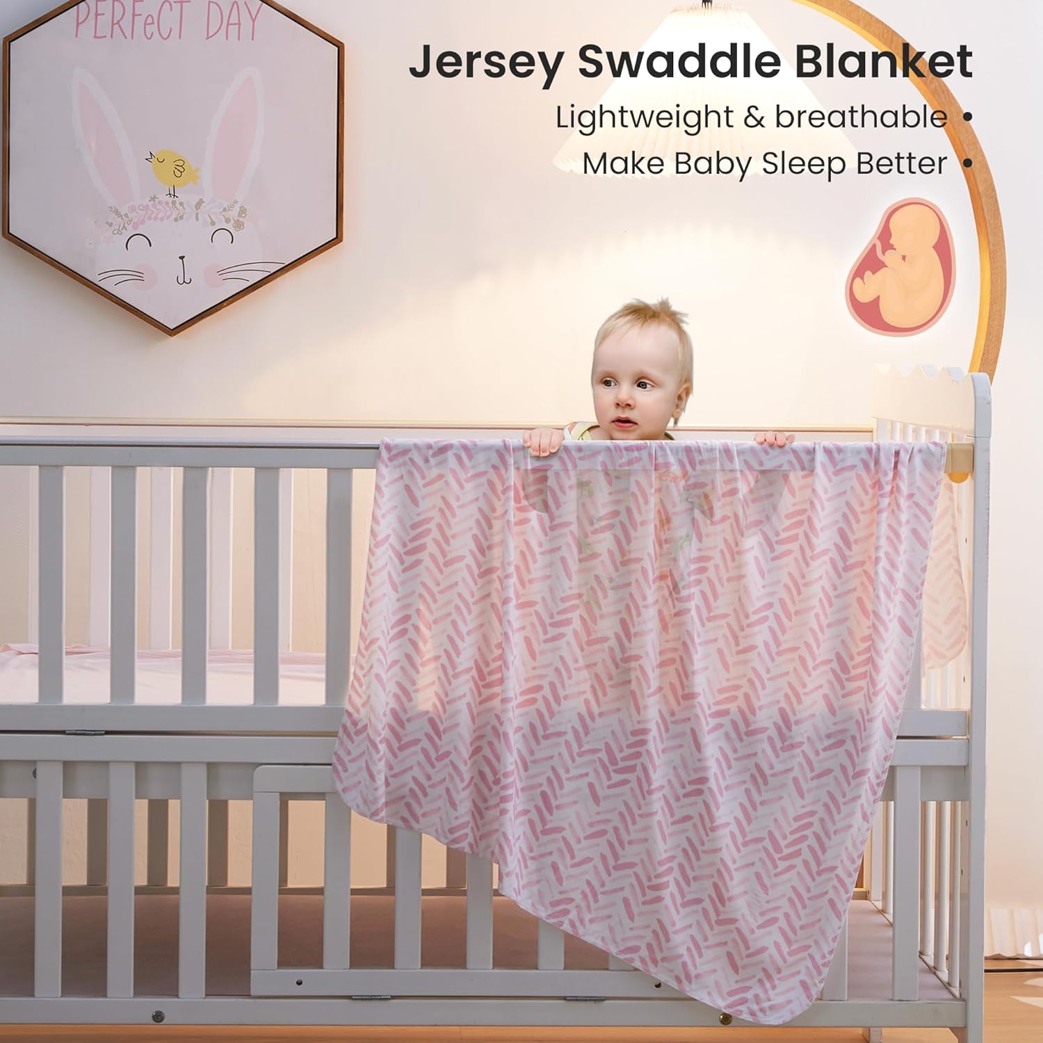 Jersey Swaddle Blanket Ultra Soft Stretchy 40 x 30 Inches 2 Pcs Pink