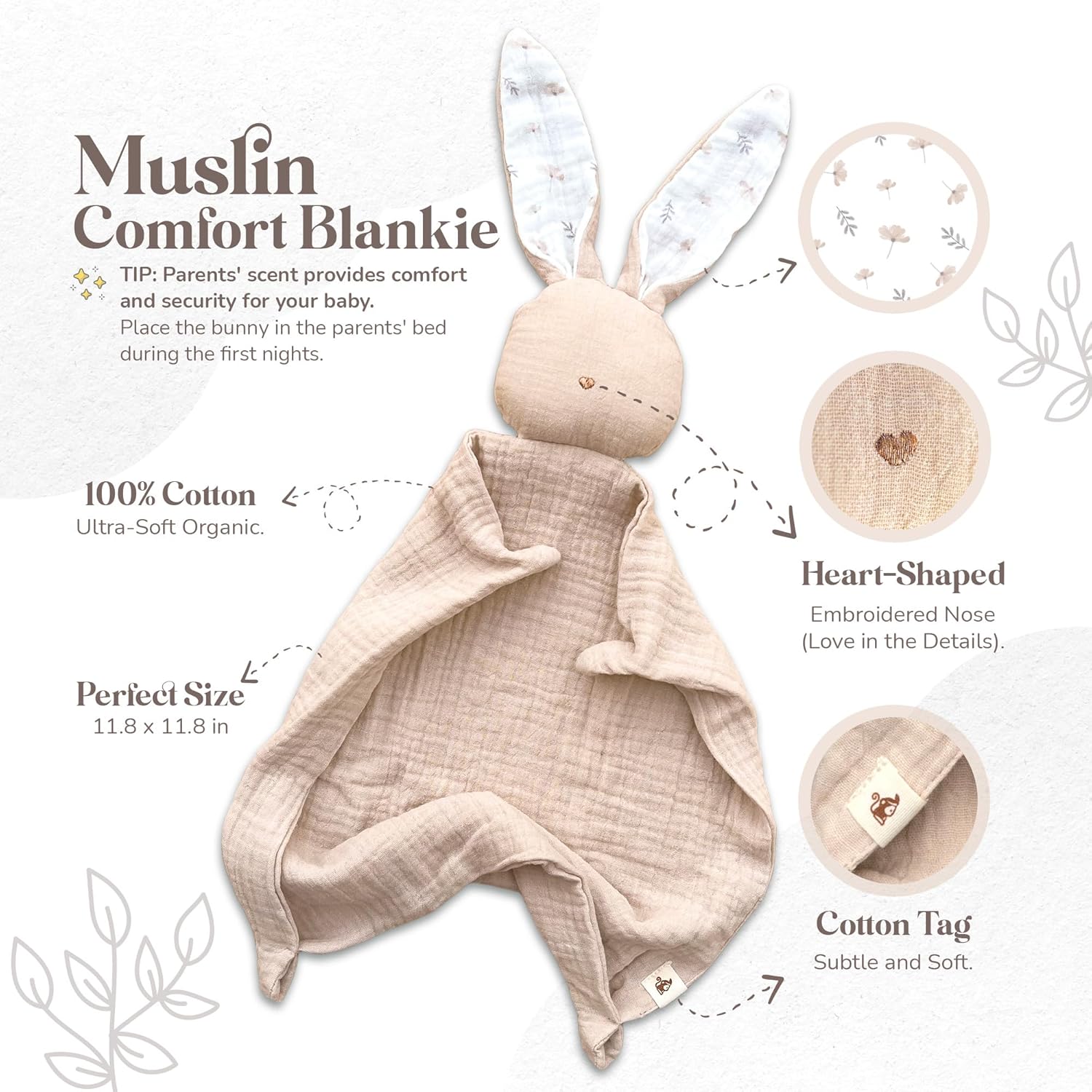 Mikito Organic Cotton Baby Muslin Lovey Bunny