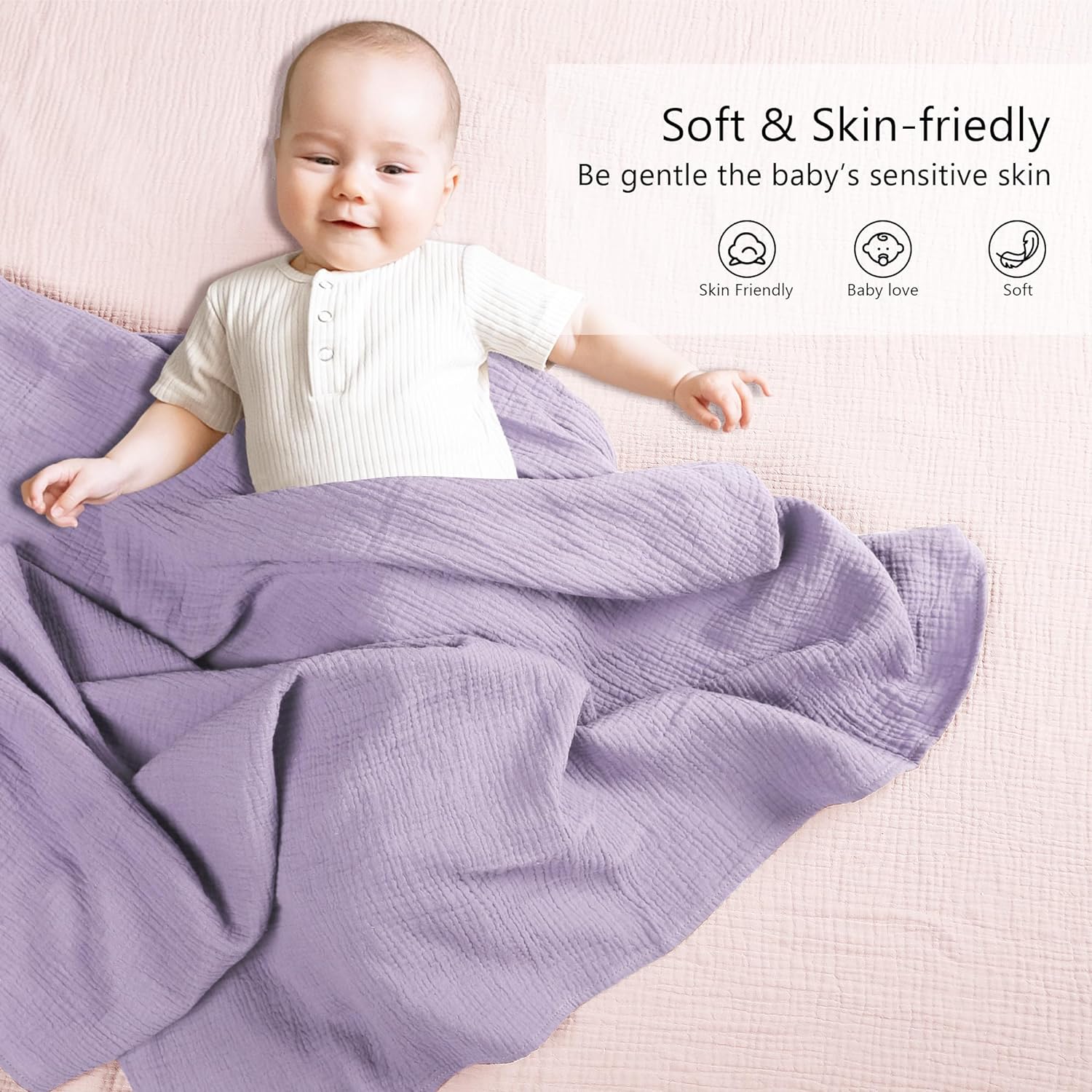 Susurration Muslin Swaddle Blanket 2Pack 40x40in Pink Purple