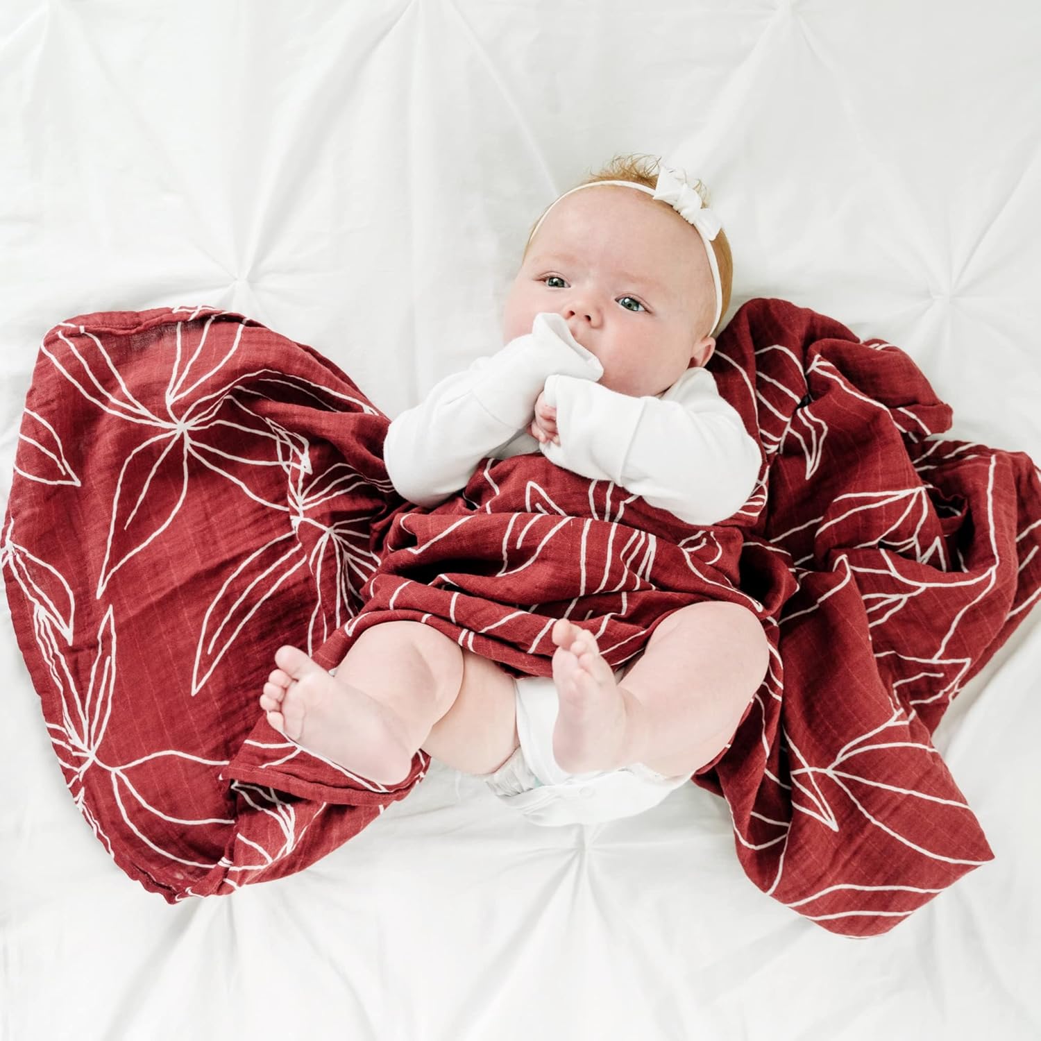 Goobie Baby Organic Muslin Swaddle Blanket - 47x47 Inches Soft Breathable Foliage Print