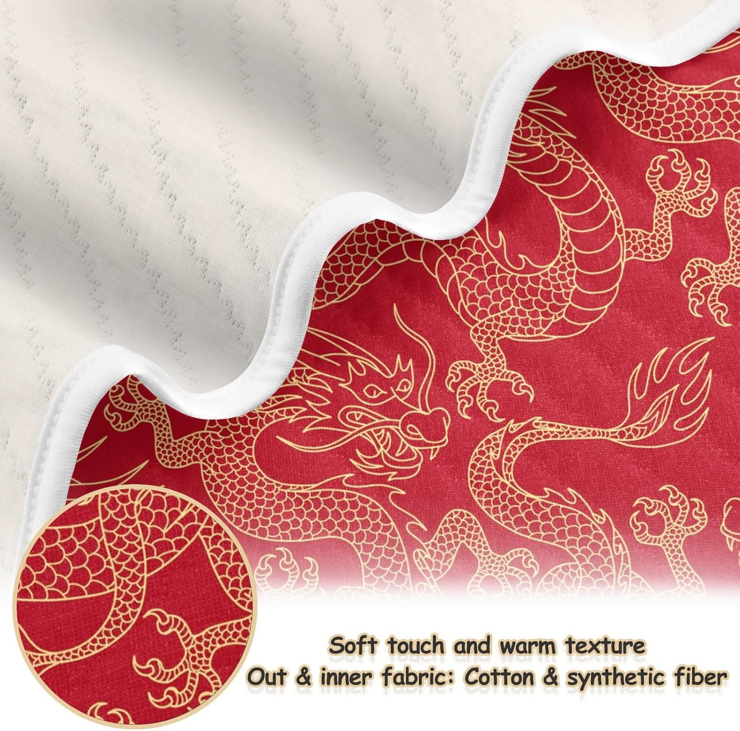 KJIZMO Cotton Baby Blanket with Golden Dragon Print 30x40