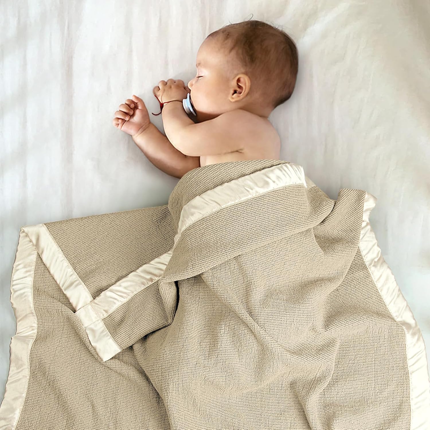 Lulumoon Waffle Swaddle Blanket with Satin Trim