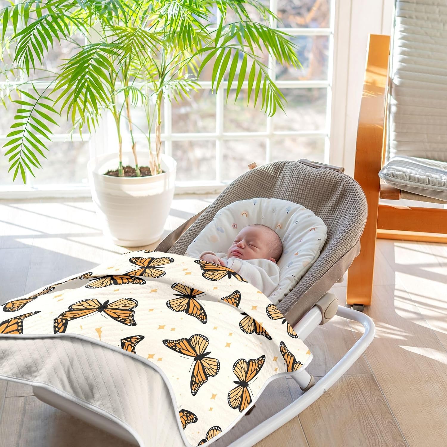 KICPOAY Swaddle Blanket for Brown Monarch Butterflies Baby Receiving Blanket