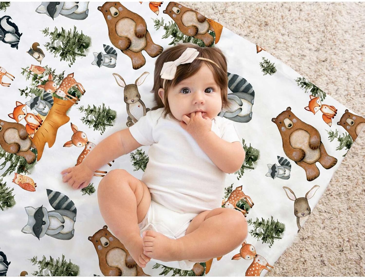 Buerhanerry Woodland Animal Baby Blanket 30x40 Soft Minky with Double Layer Dotted Backing