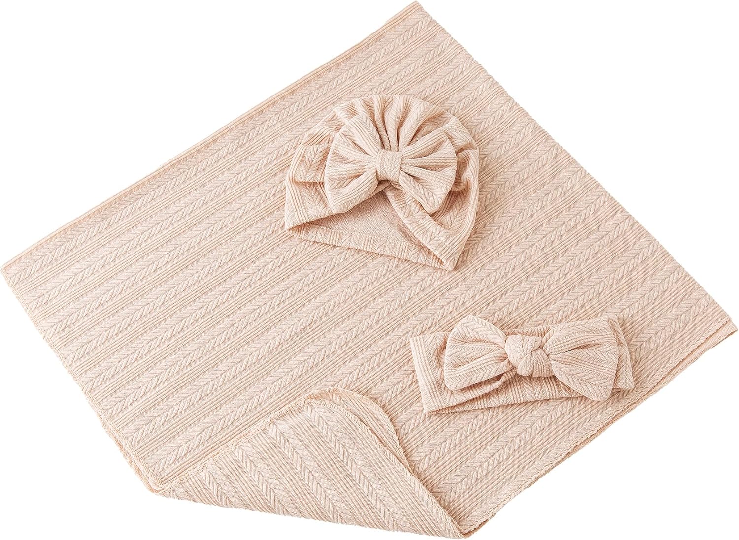 Jastore Baby Swaddle Blankets 3PCS with Hat and Bow Headband