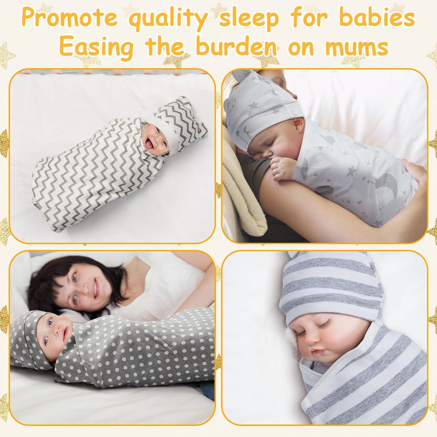 Ramede 6 Pack Cotton Baby Swaddles with Hats