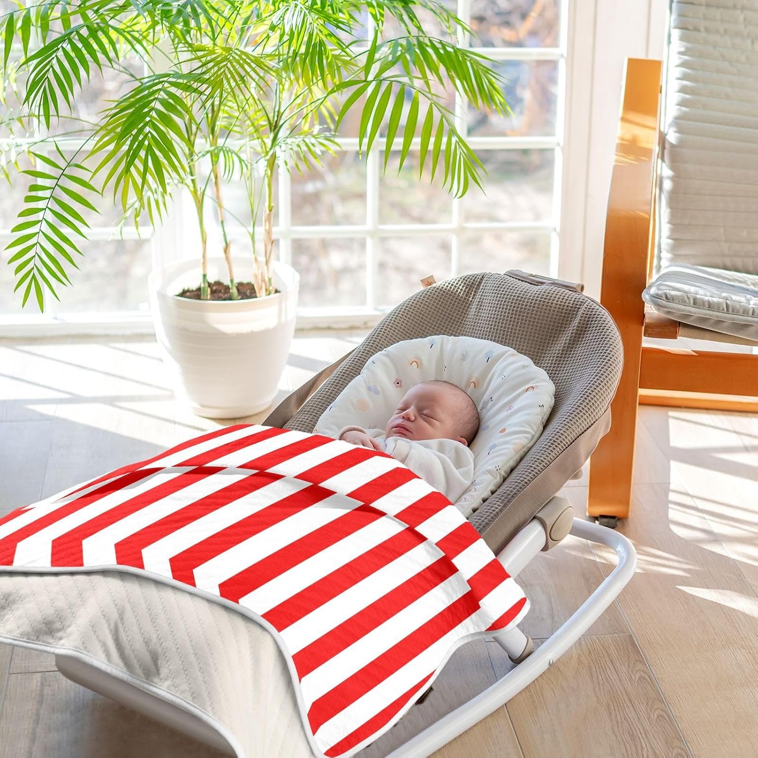 FLildon Red White Stripes Cotton Baby Blanket 30x40