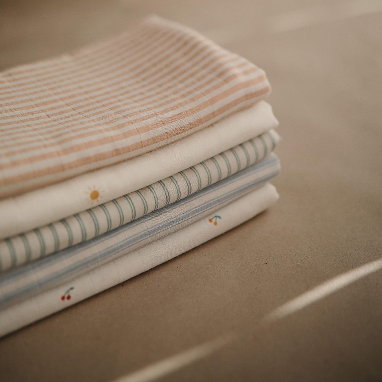 Mushie Muslin Baby Swaddle Blanket - Natural Stripe 100 Organic Cotton