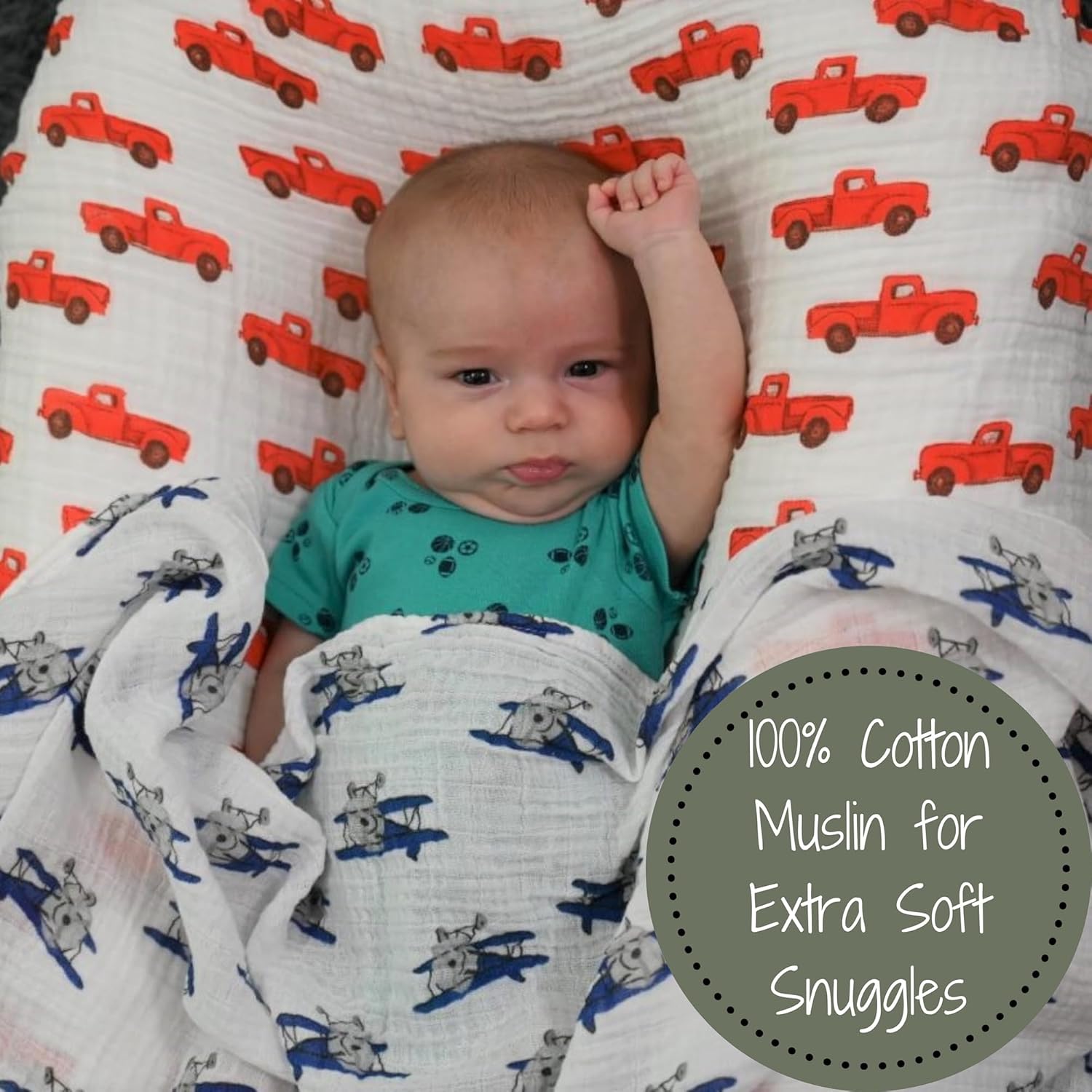 LollyBanks Muslin Swaddle Blanket - Airplane Print