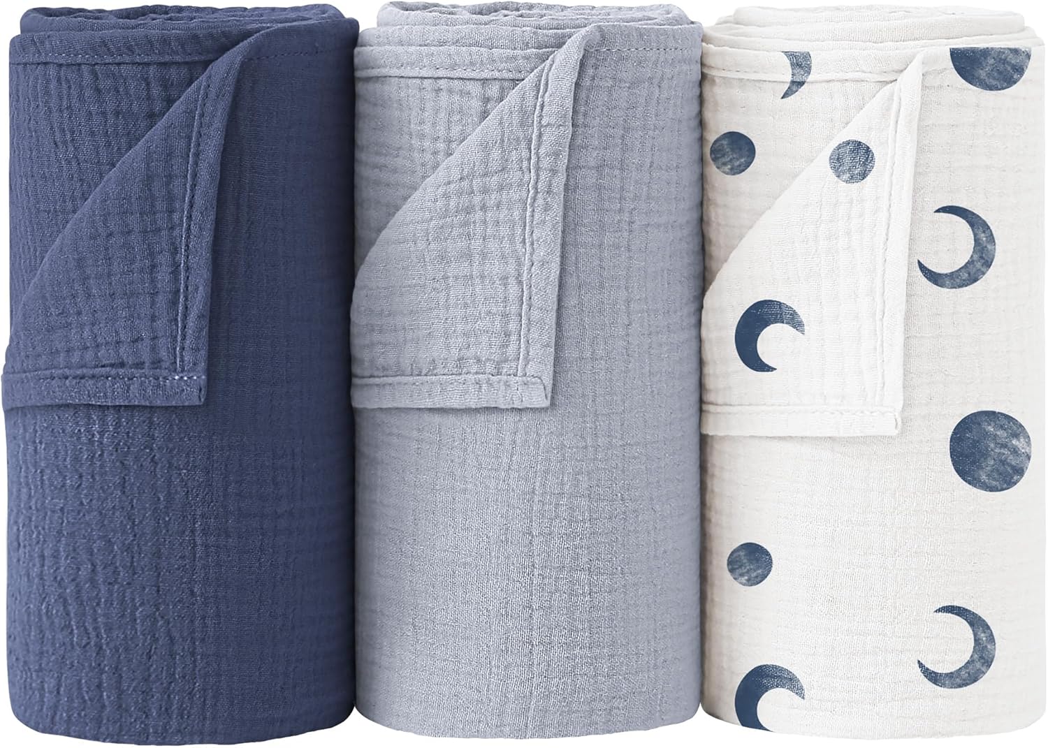 Bearmoss Swaddle Blankets 3 Pack - Soft Cotton 40x38 Inches