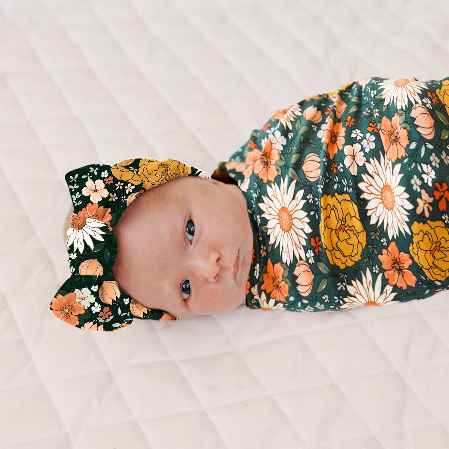 Konssy Baby Girl Swaddle Blanket with Headband Set 1