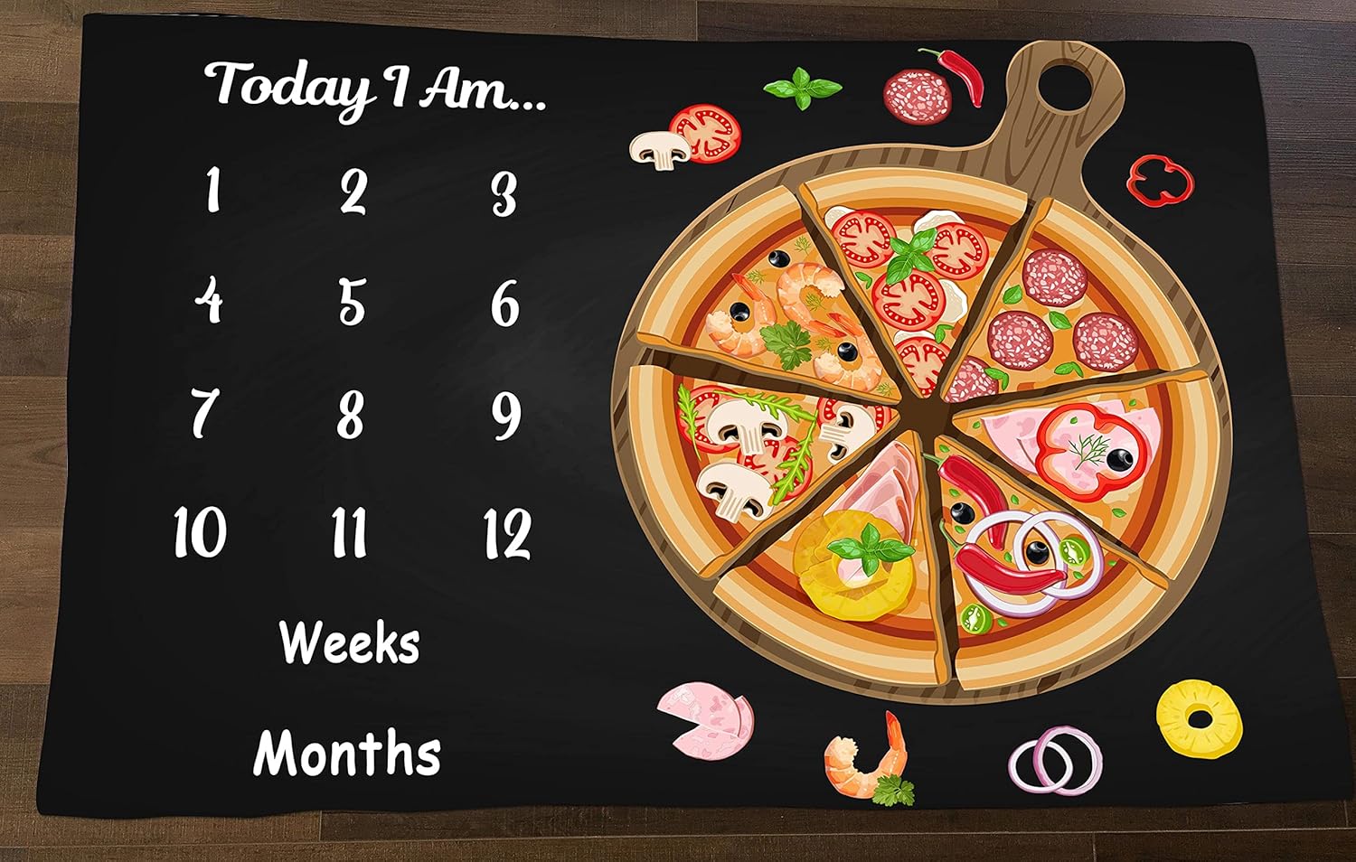 Baby Monthly Milestone Blanket - Pizza Black Personalized 60x40