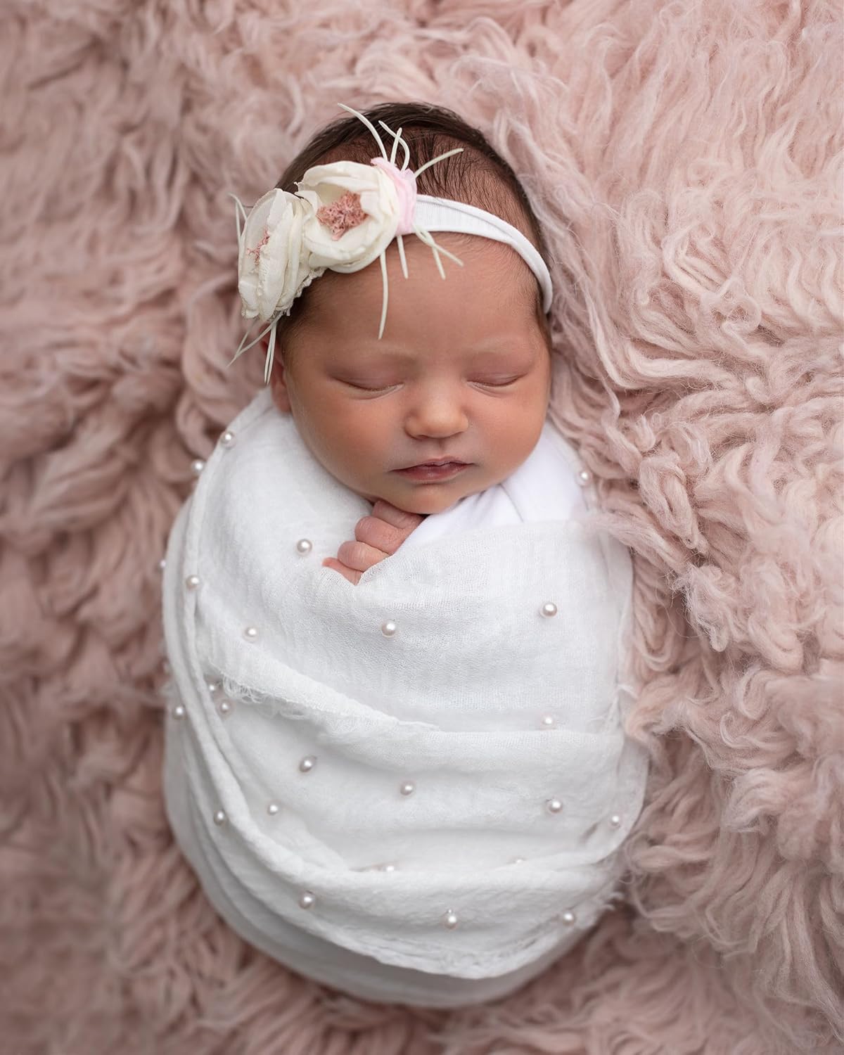 Giggle Angel Newborn Photo Wrap Blanket with Pearl Headband
