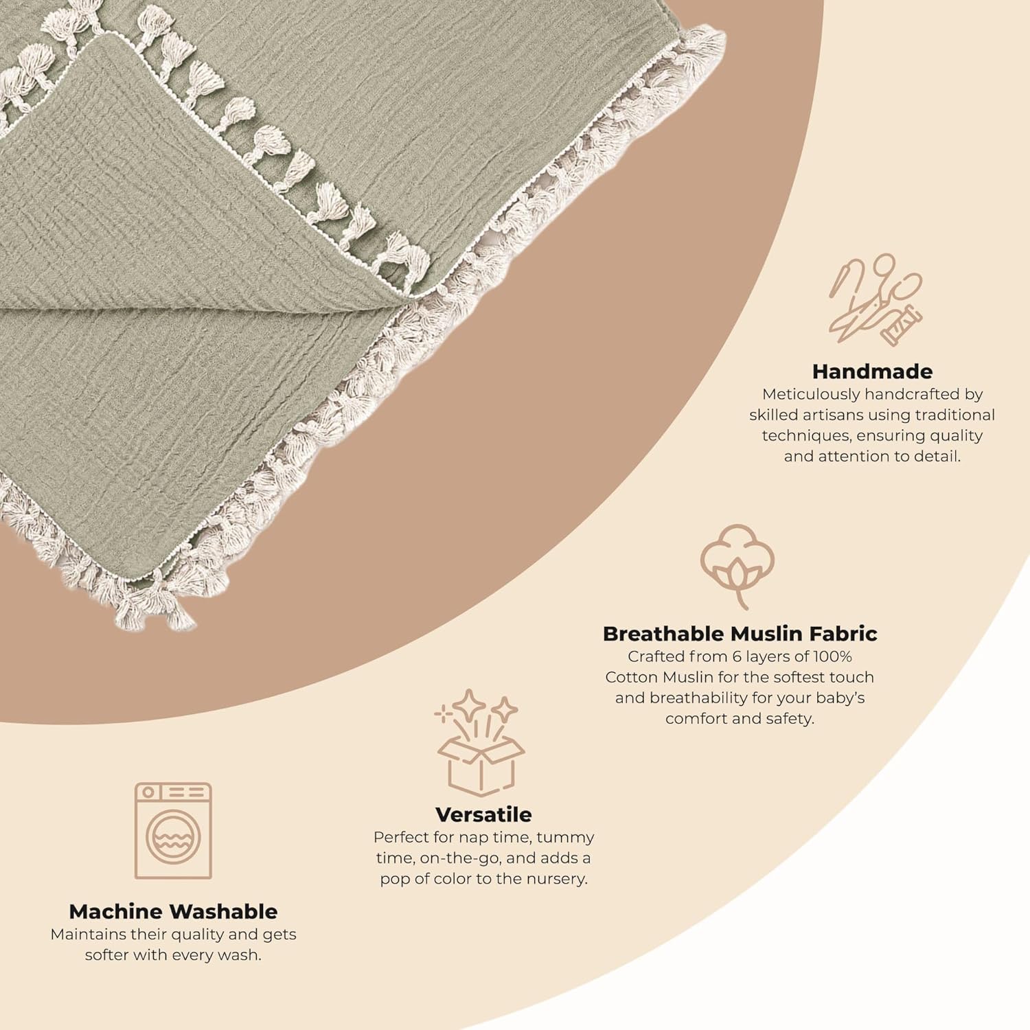 Crane Baby 6-Layer Green Muslin Blanket 30 x 40