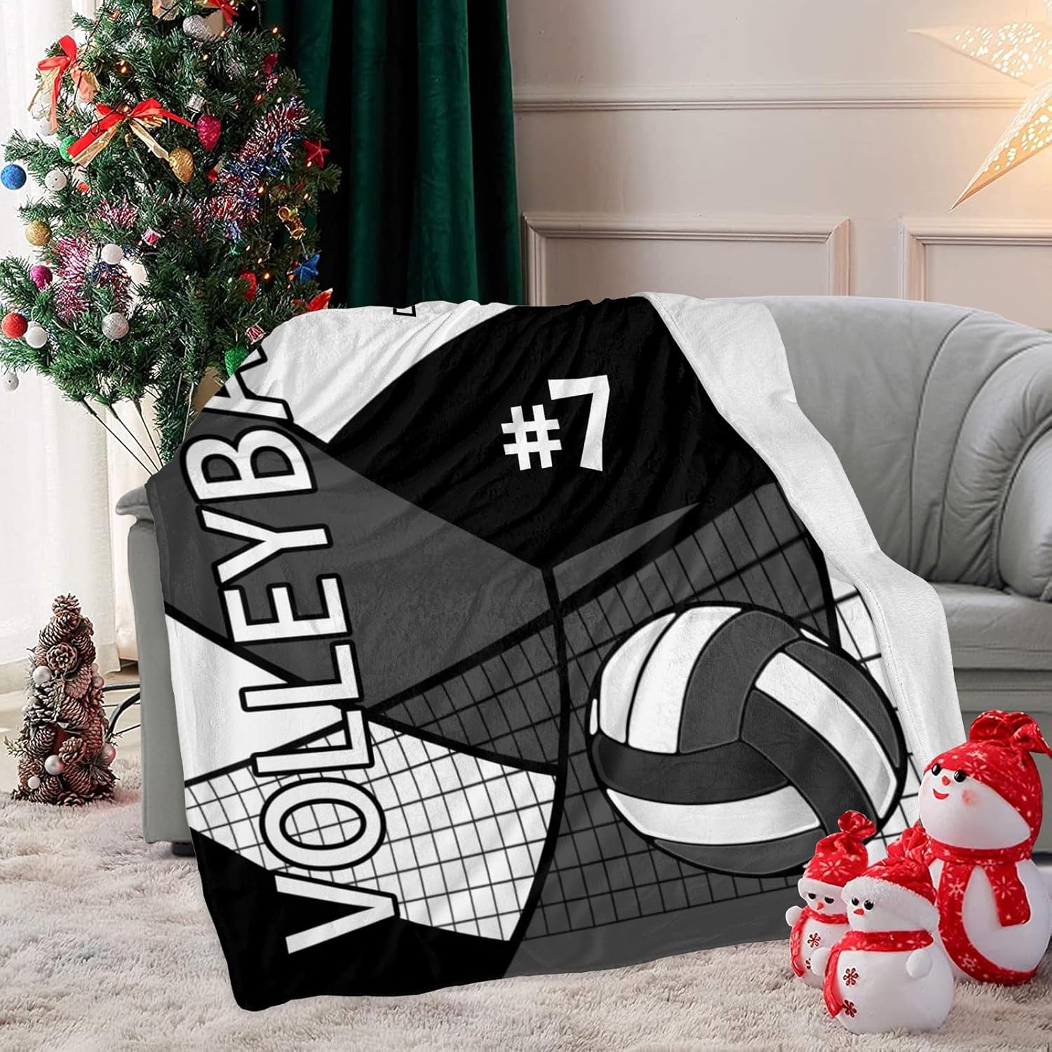Custom Volleyball Grey Blanket with Name 30x40 Inch Swaddling Blanket