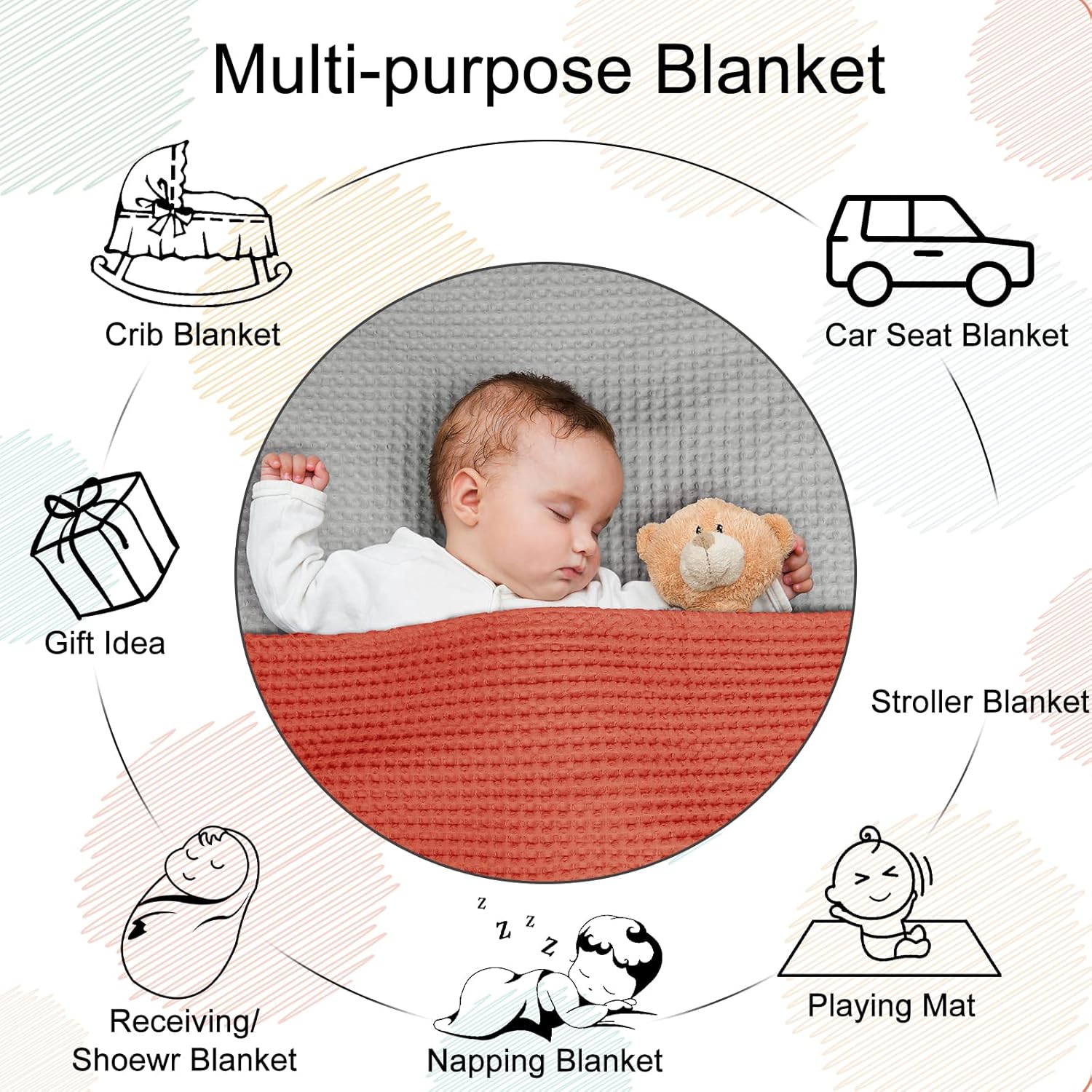 PHF 100 Cotton Baby Waffle Blanket - 30x40 Bright Orange