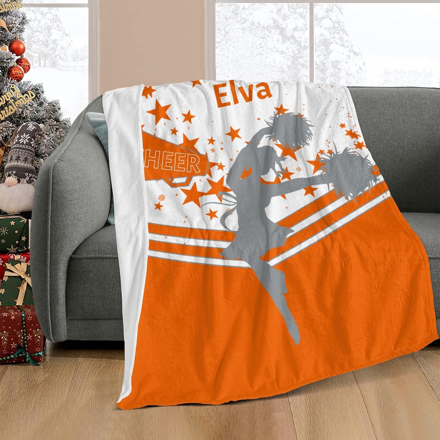 Custom Blanket with Name Cheer Star Orange 30x40inch Swaddling Blanket