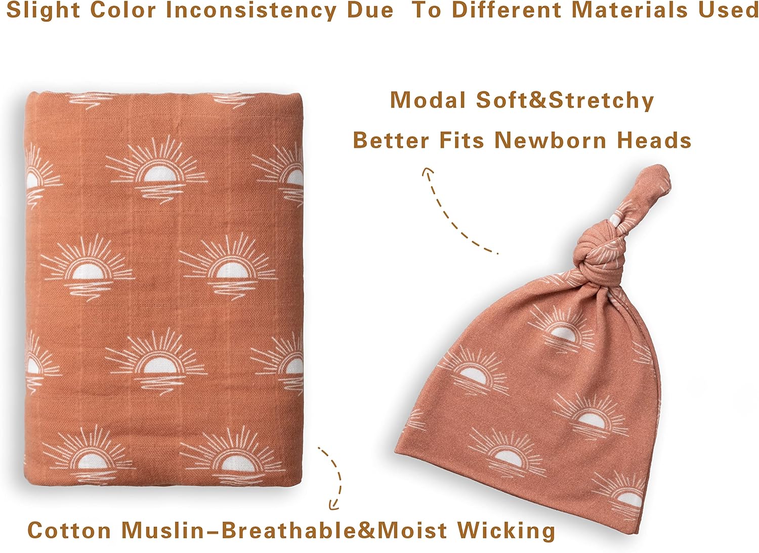 Miaoberry Organic Cotton Baby Muslin Swaddle Blanket Set