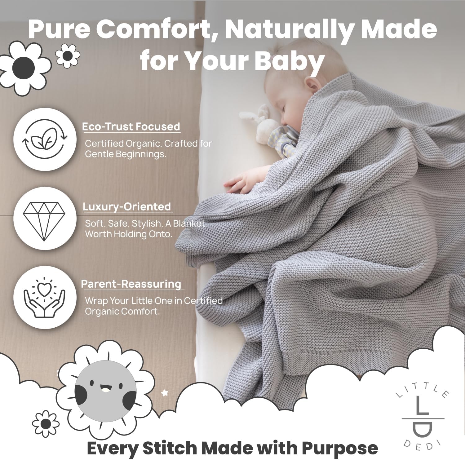 Little Dedi Organic Cotton Knitted Blanket - 30x40 Harbor Mist