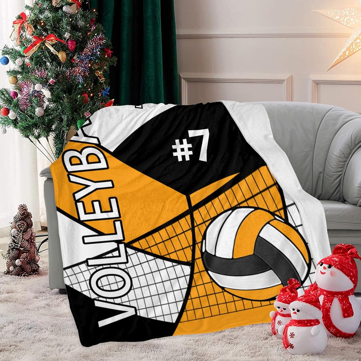 Custom Blanket with Name Volleyball Light Orange Swaddling Blanket for Baby Shower
