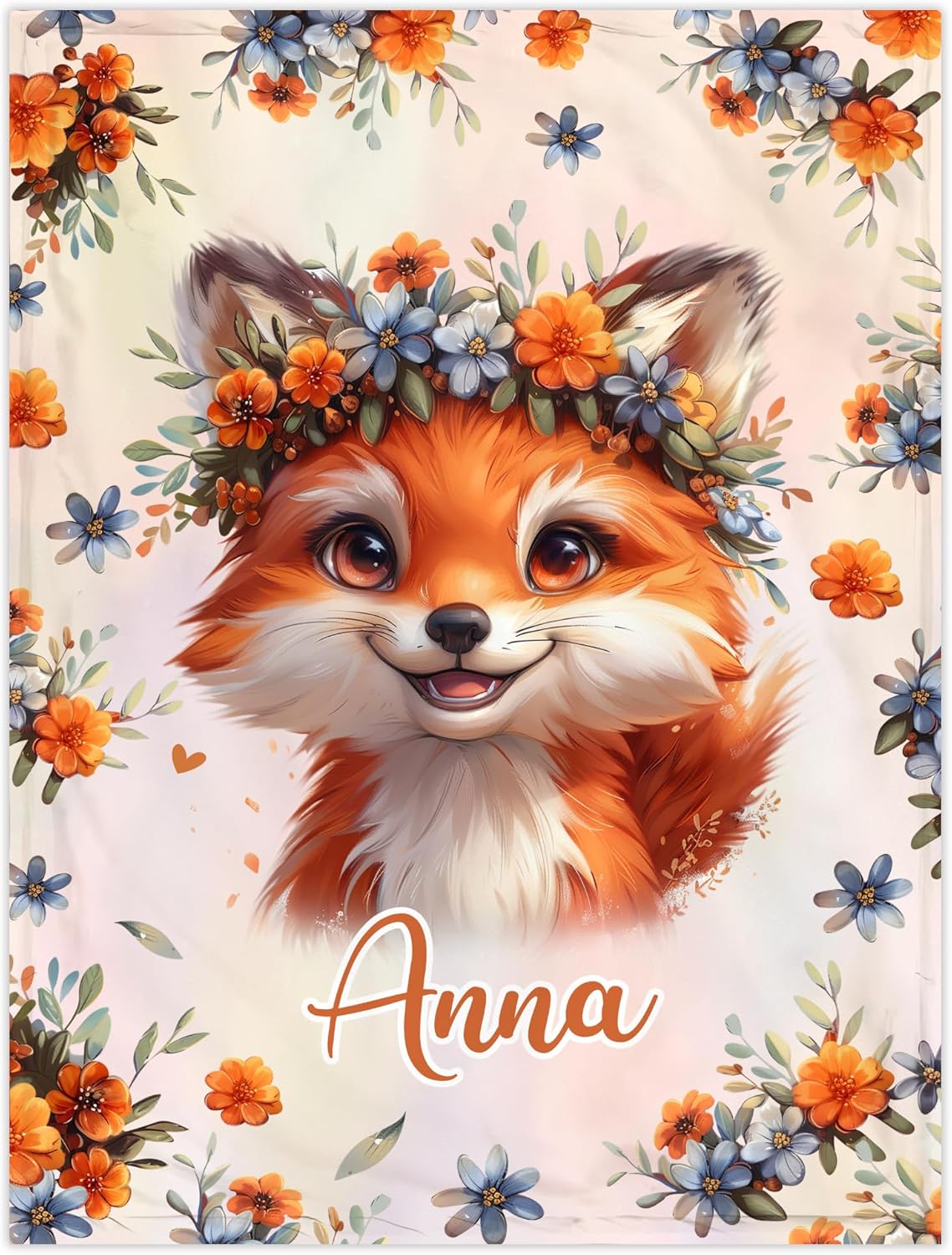 Personalized Fox Baby Blanket with Custom Name