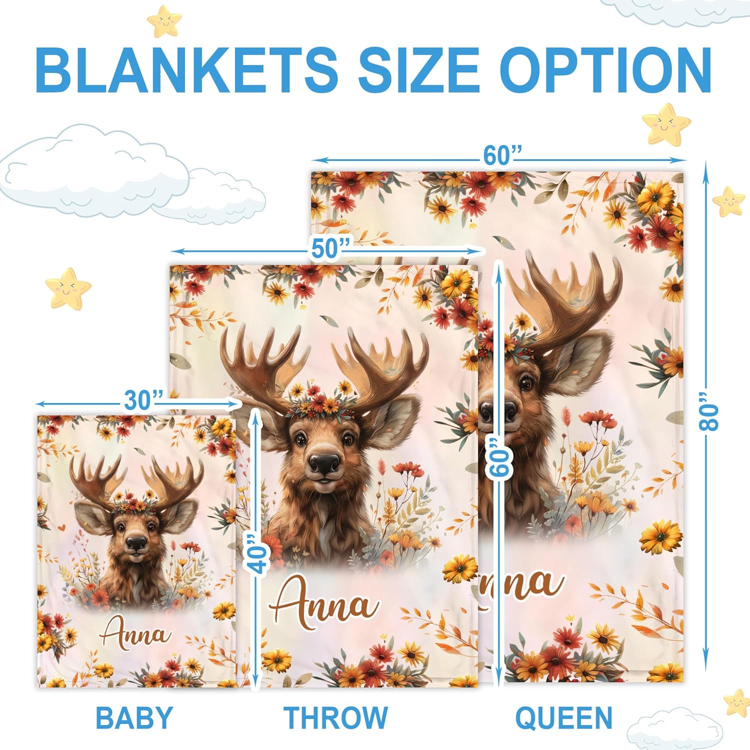 Hyturtle Personalized Moose Blanket - Custom Name Baby Fleece Throw
