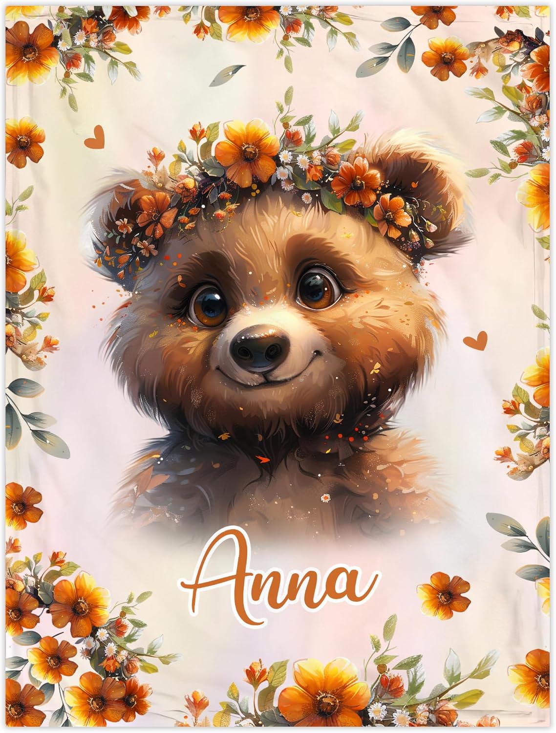 Hyturtle Personalized Bear Blanket - Custom Name Soft Cozy Plush for Newborns