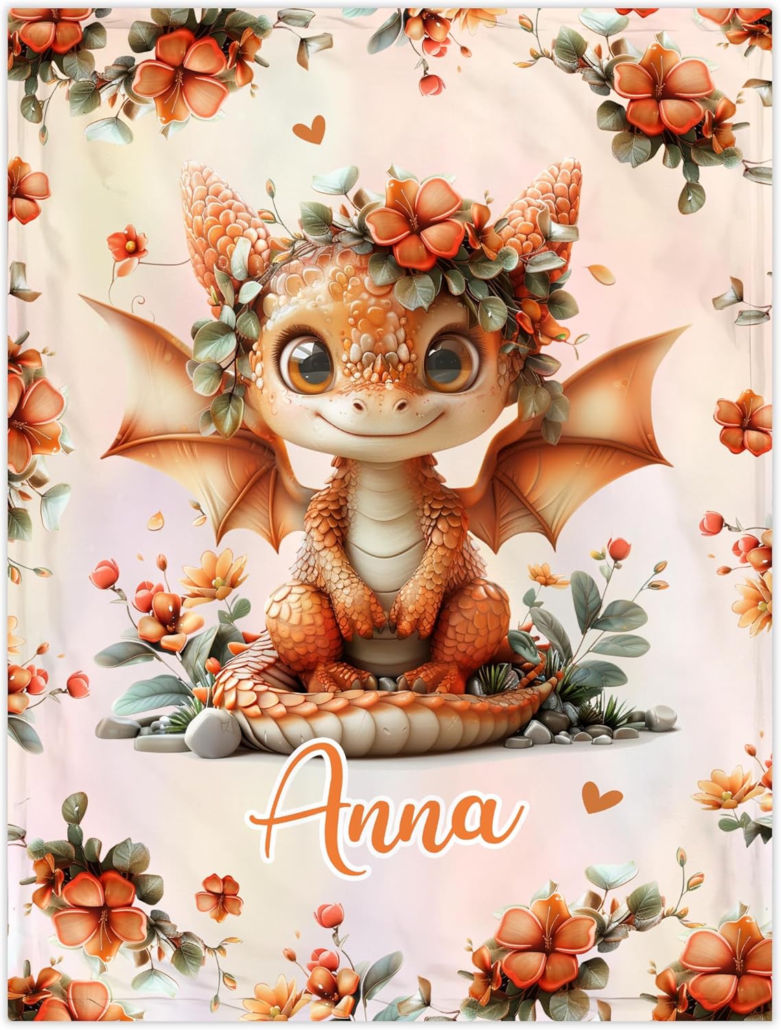 Hyturtle Personalized Dragon Baby Blanket - Cozy Fleece Blanket for Newborns