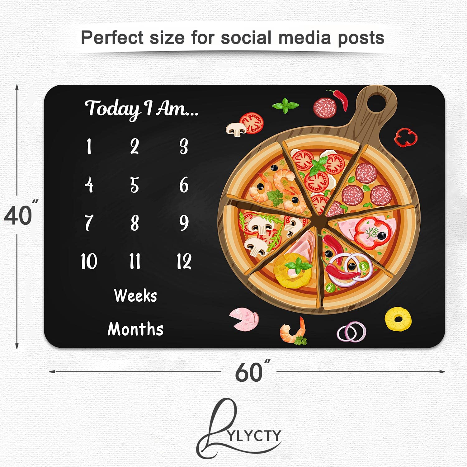Baby Monthly Milestone Blanket - Pizza Black Personalized 60x40