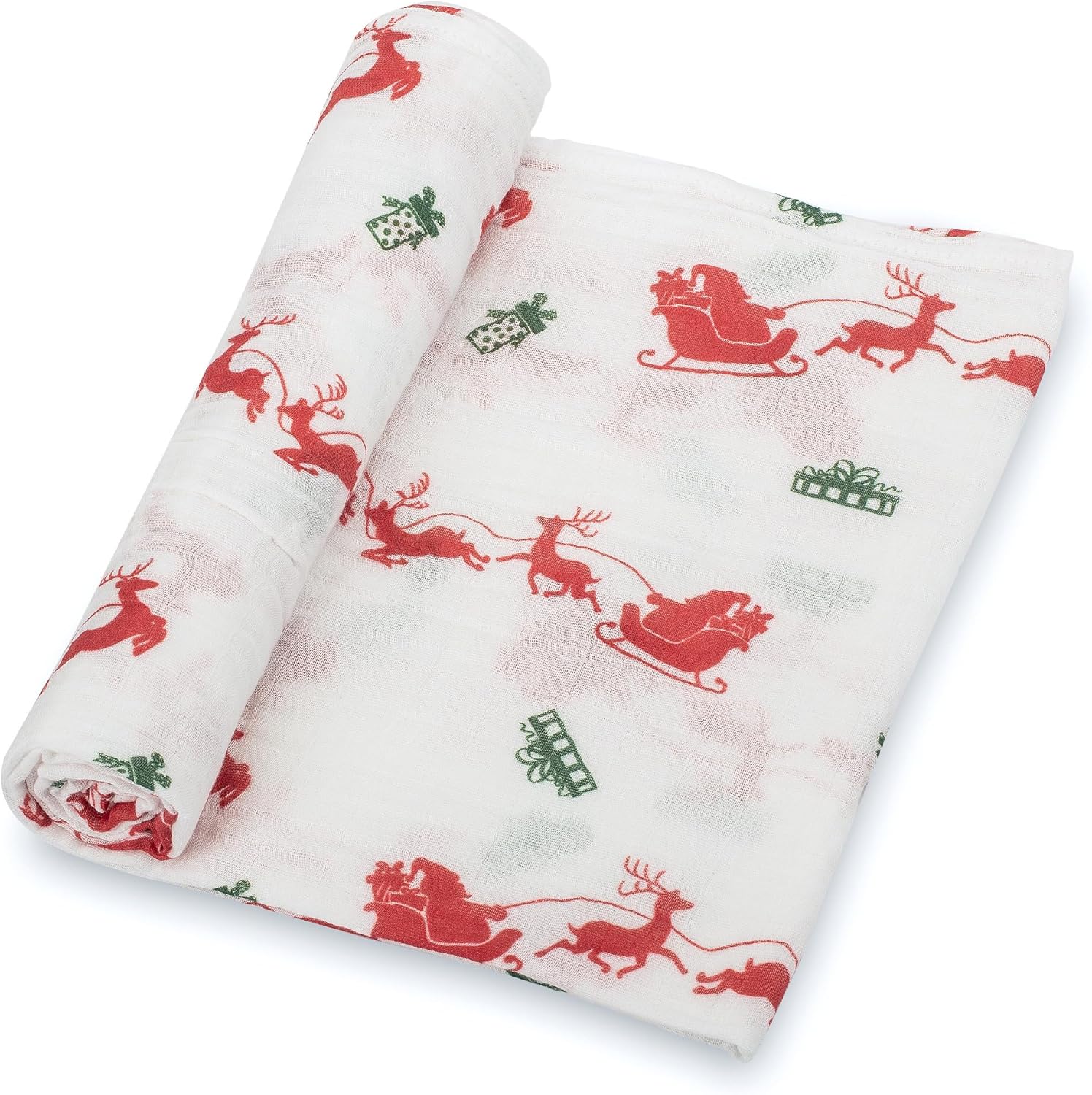 LollyBanks Reindeer Print Swaddle Blanket 100 Cotton 47x47 Inches