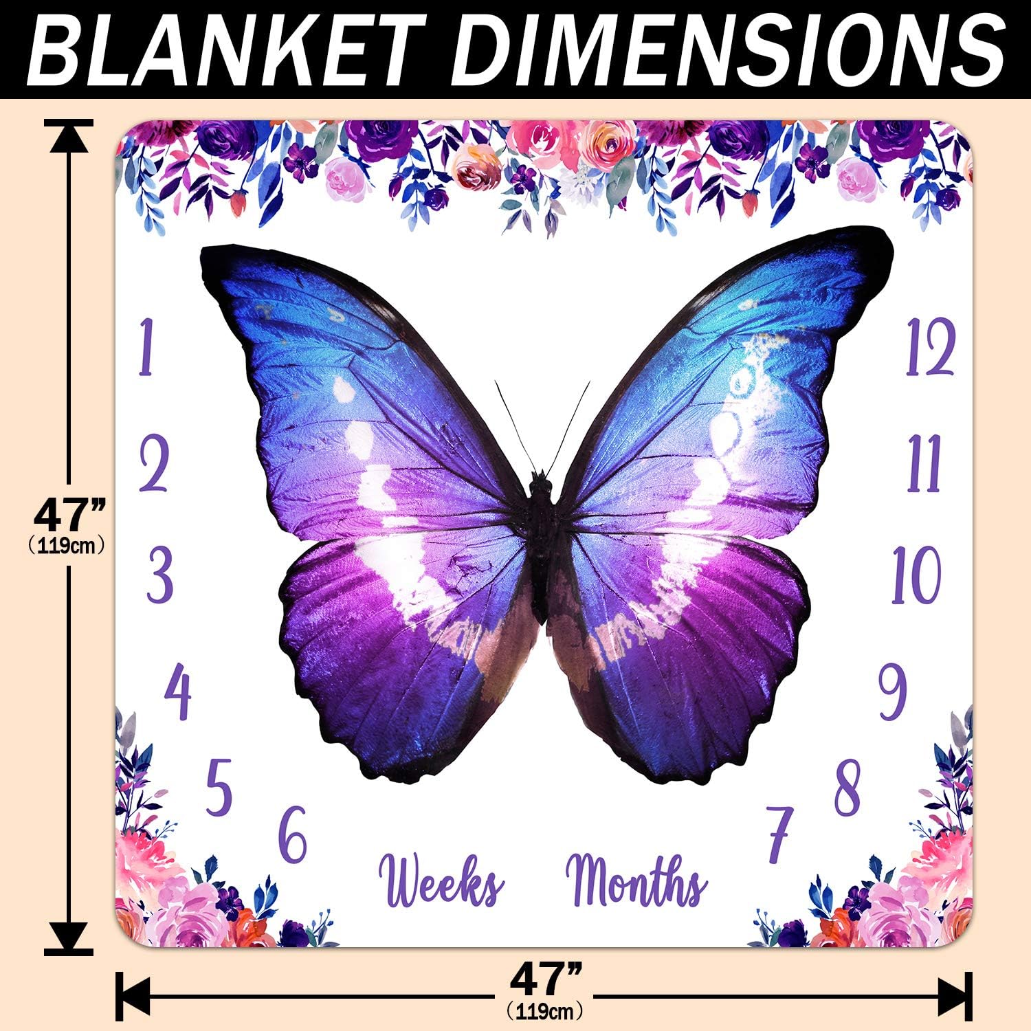 PHMOJEN Baby Monthly Milestone Blanket with 4 Frames and Headband