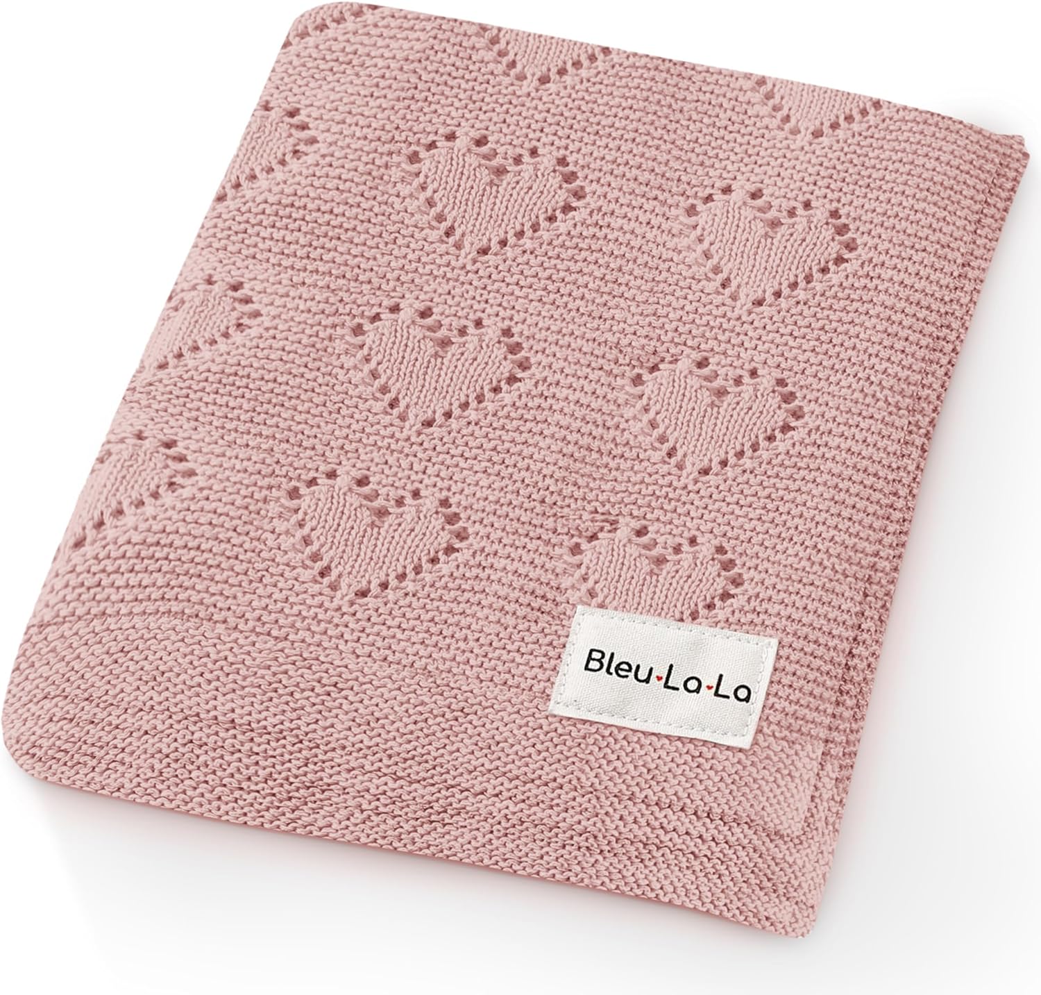 Bleu La La Swaddling Blanket for Girls - Pink Heart Cotton Knit Blanket