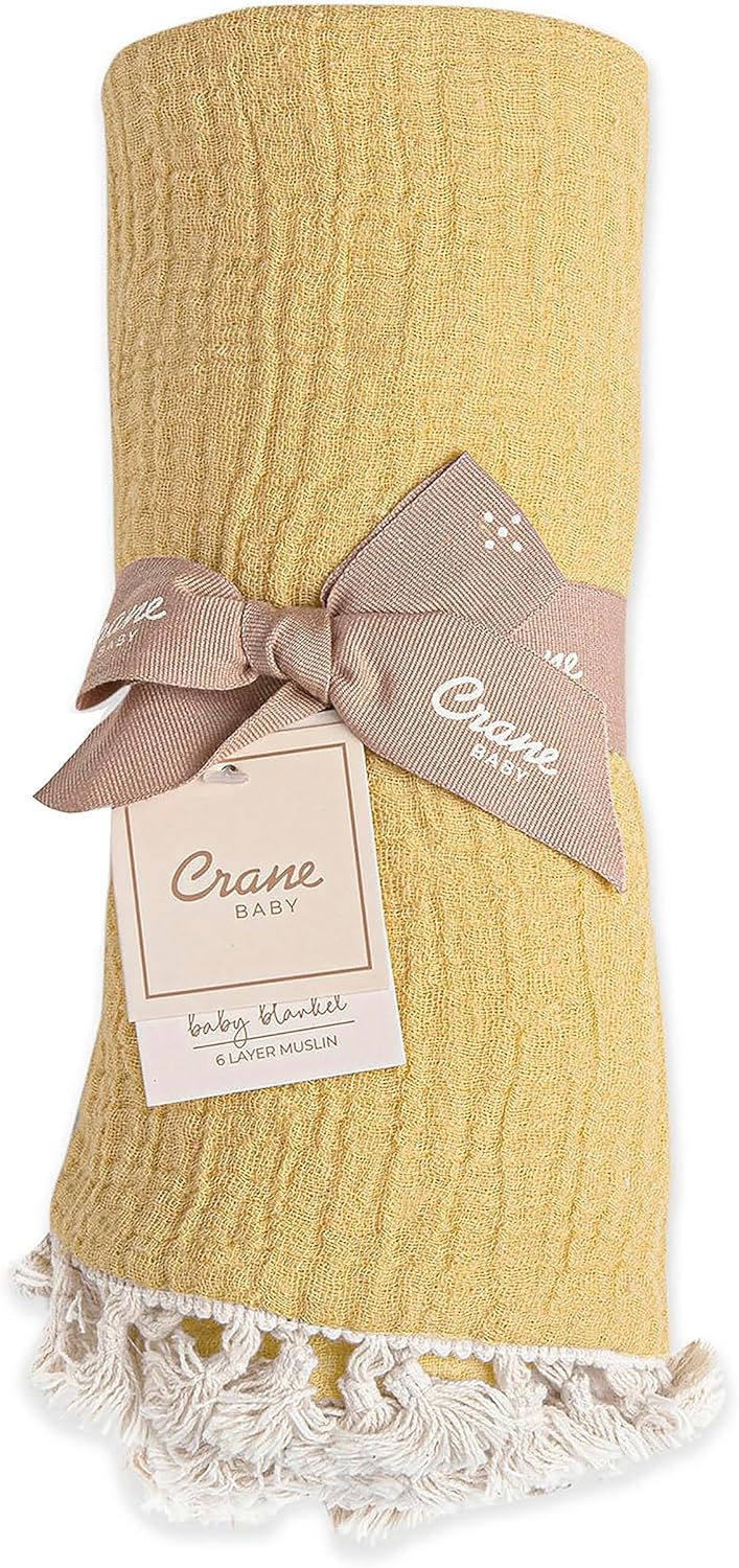 Crane Baby Muslin Swaddle Blanket 30 x 40 Ochre Yellow