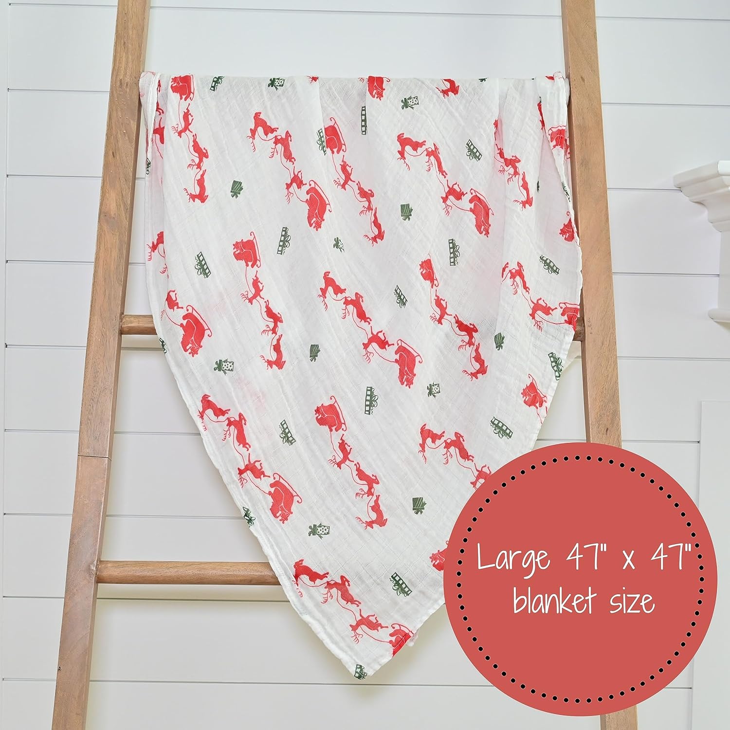 LollyBanks Reindeer Print Swaddle Blanket 100 Cotton 47x47 Inches