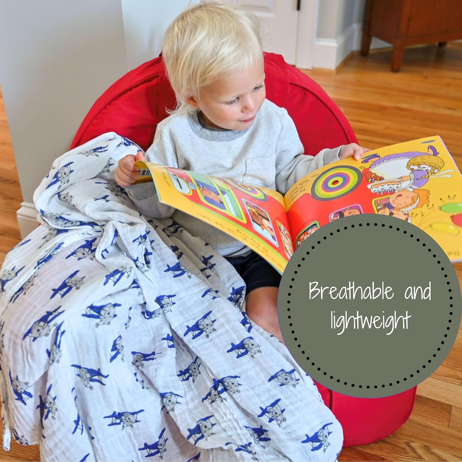 LollyBanks Muslin Swaddle Blanket - Airplane Print