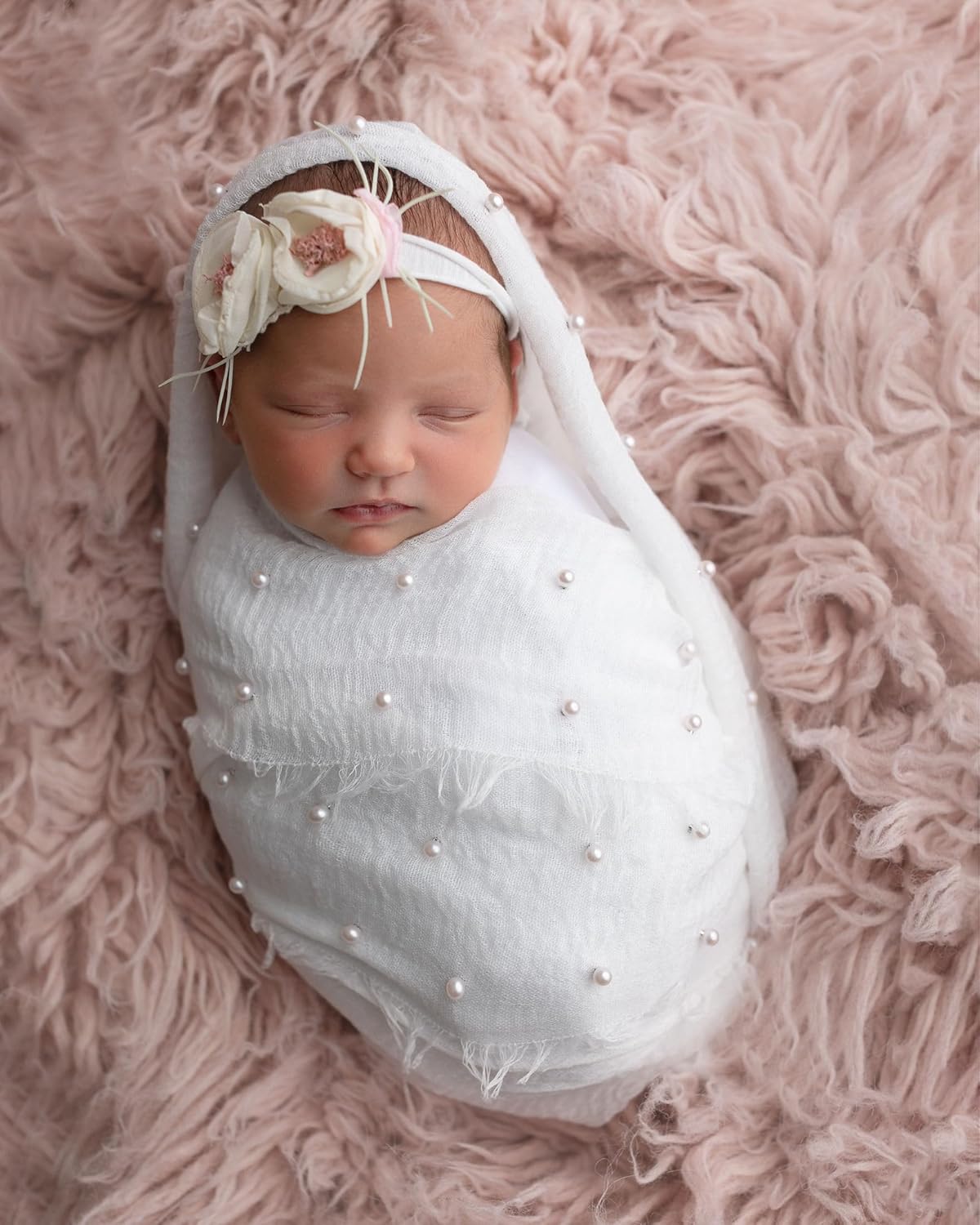 Giggle Angel Newborn Photo Wrap Blanket with Pearl Headband