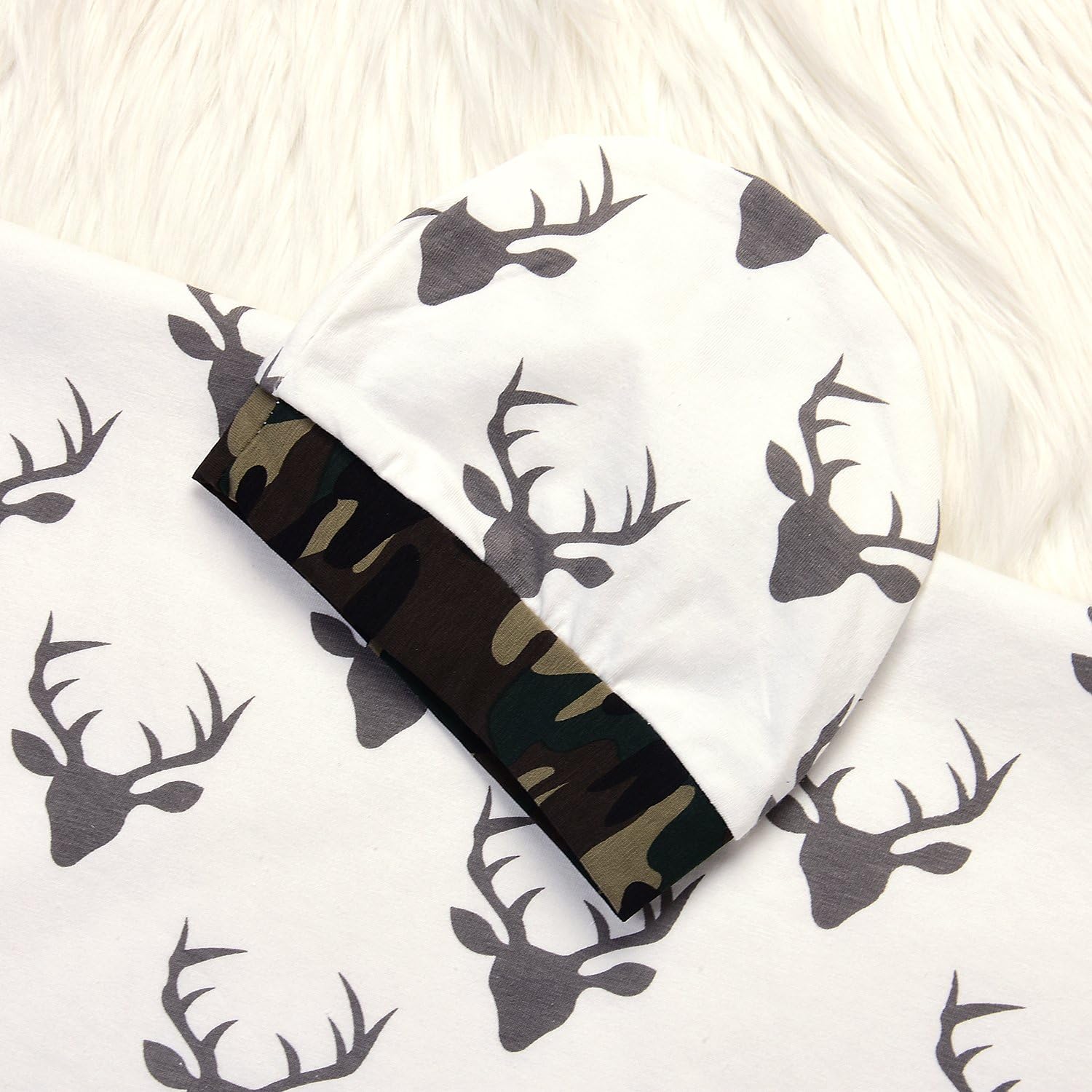 AlwaysFun Soft Cotton Newborn Swaddle Blanket with Deer Print and Hat